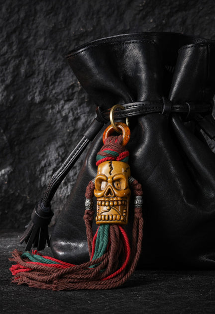 AURA DEER Tibetan Carved Bone Talisman Amulet, Bag Keychain, Memento Mori