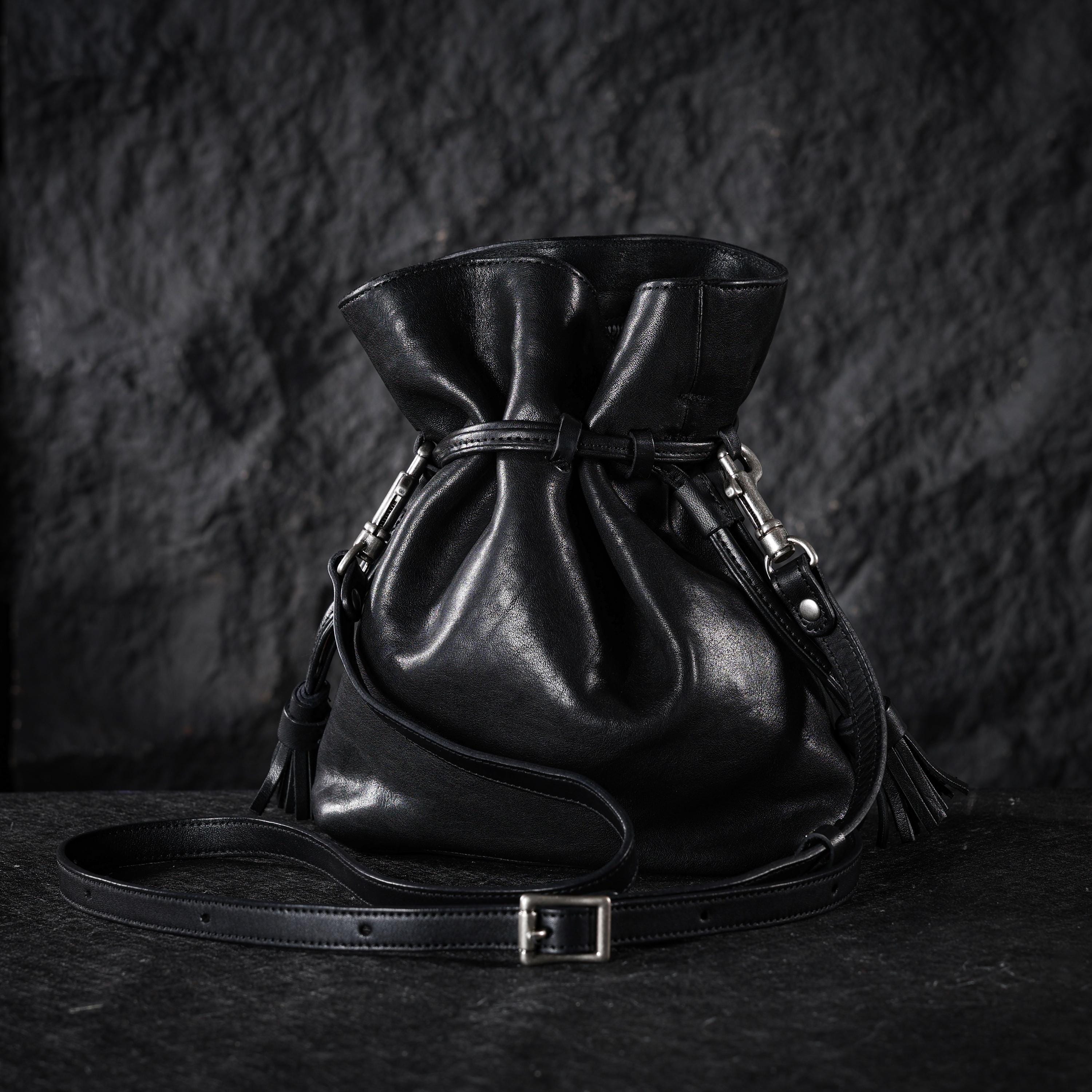 AURA DEER Leather Drawstring Pouch Veg-Tanned Cowhide Bag Minimalist Travel Pouch