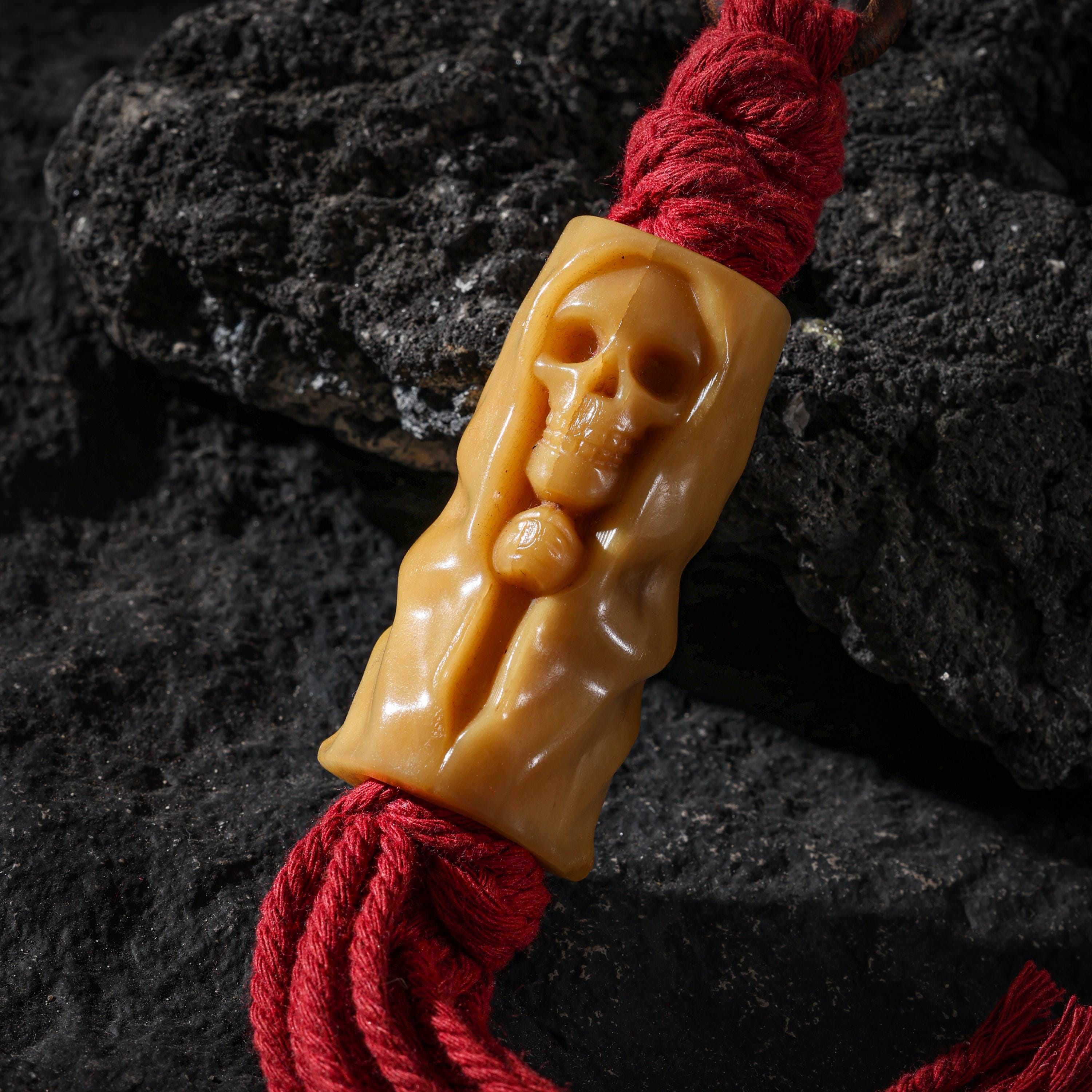 AURA DEER Tibetan Carved Bone Charnel-Ground Skull Talisman Bag Charm Keychain