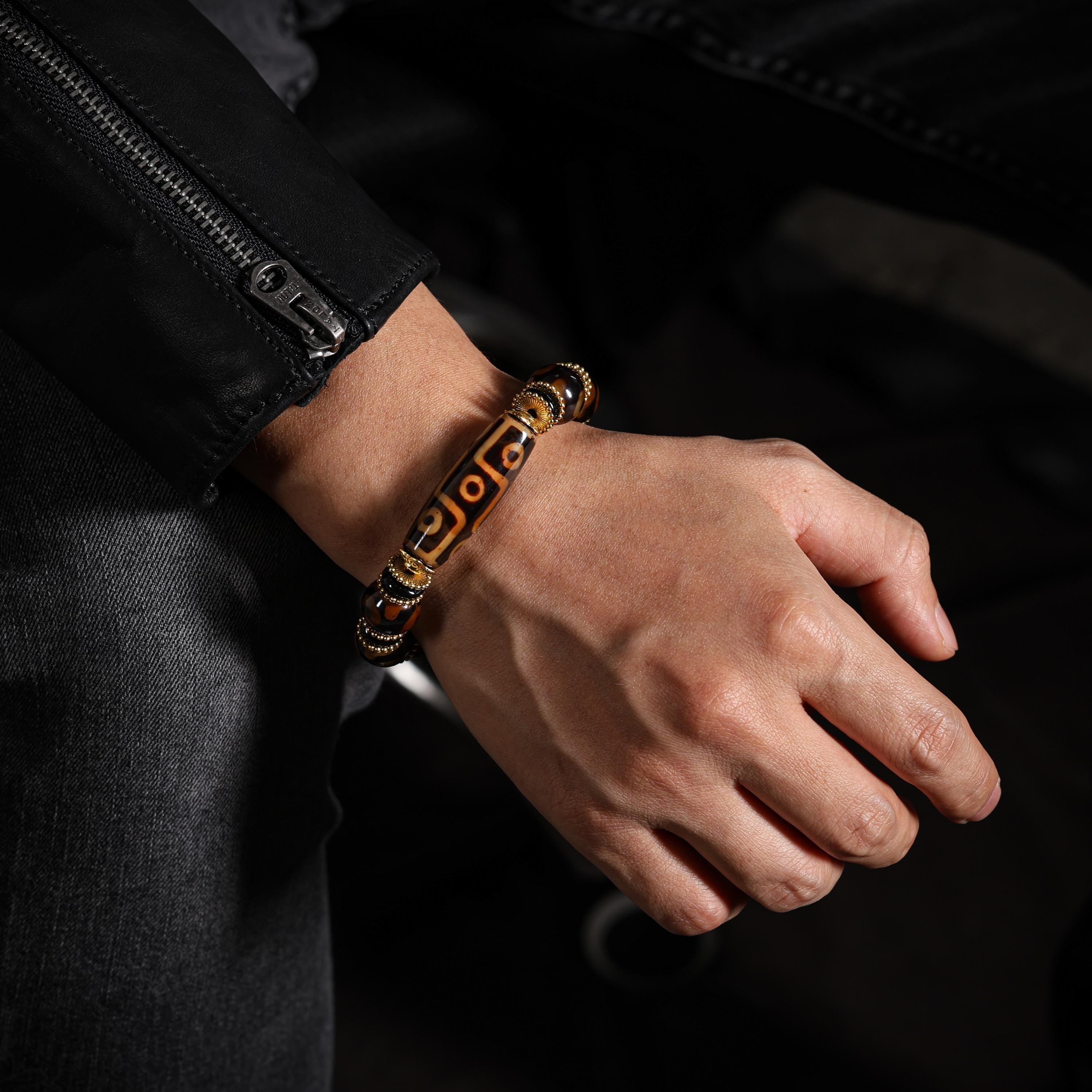 AURA DEER Tibetan Dzi Bead Bracelet, Om Mani Padme Hum Accent Bead