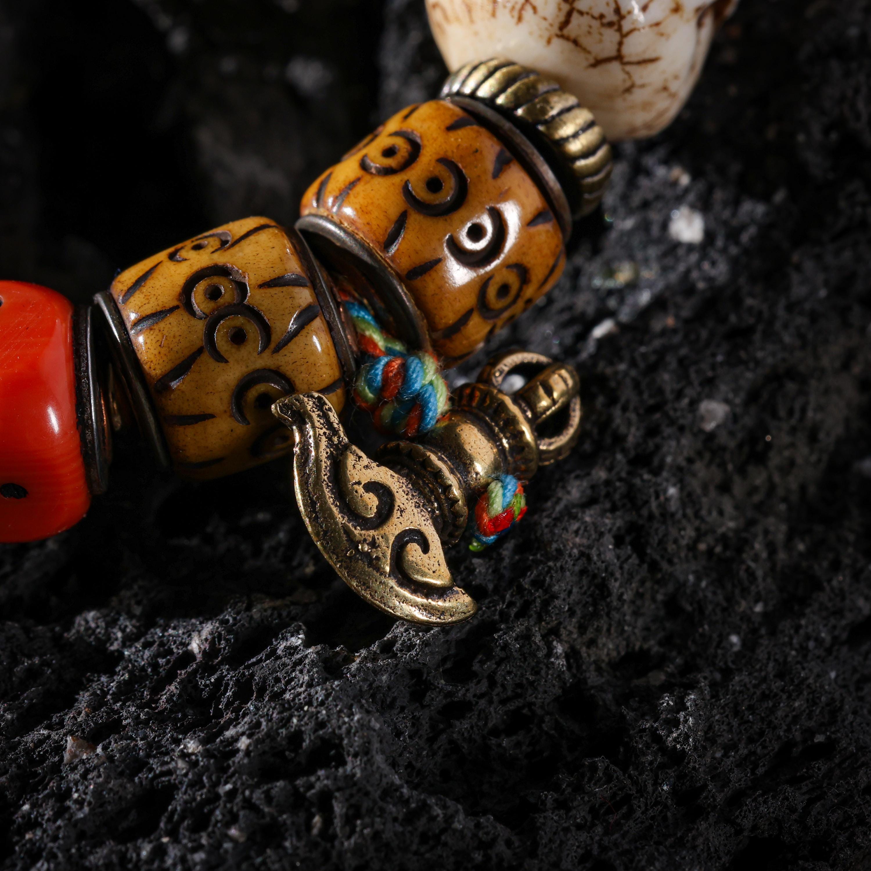 AURA DEER Bone Skull Bracelet Tibetan Protection Talisman