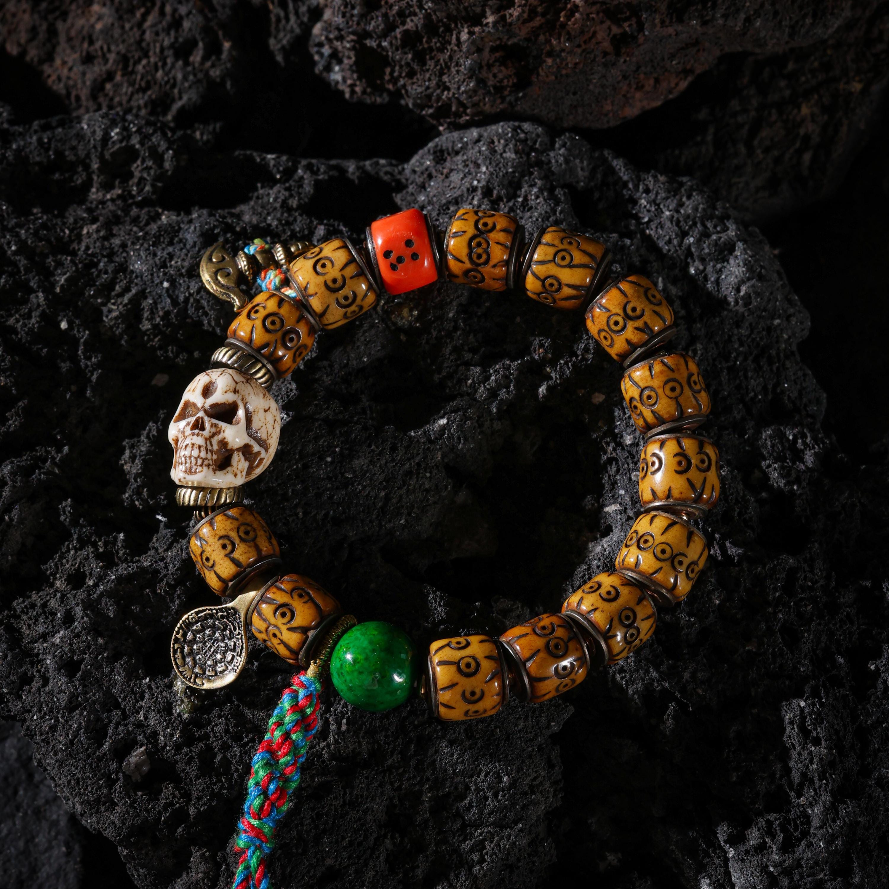AURA DEER Bone Skull Bracelet Tibetan Protection Talisman