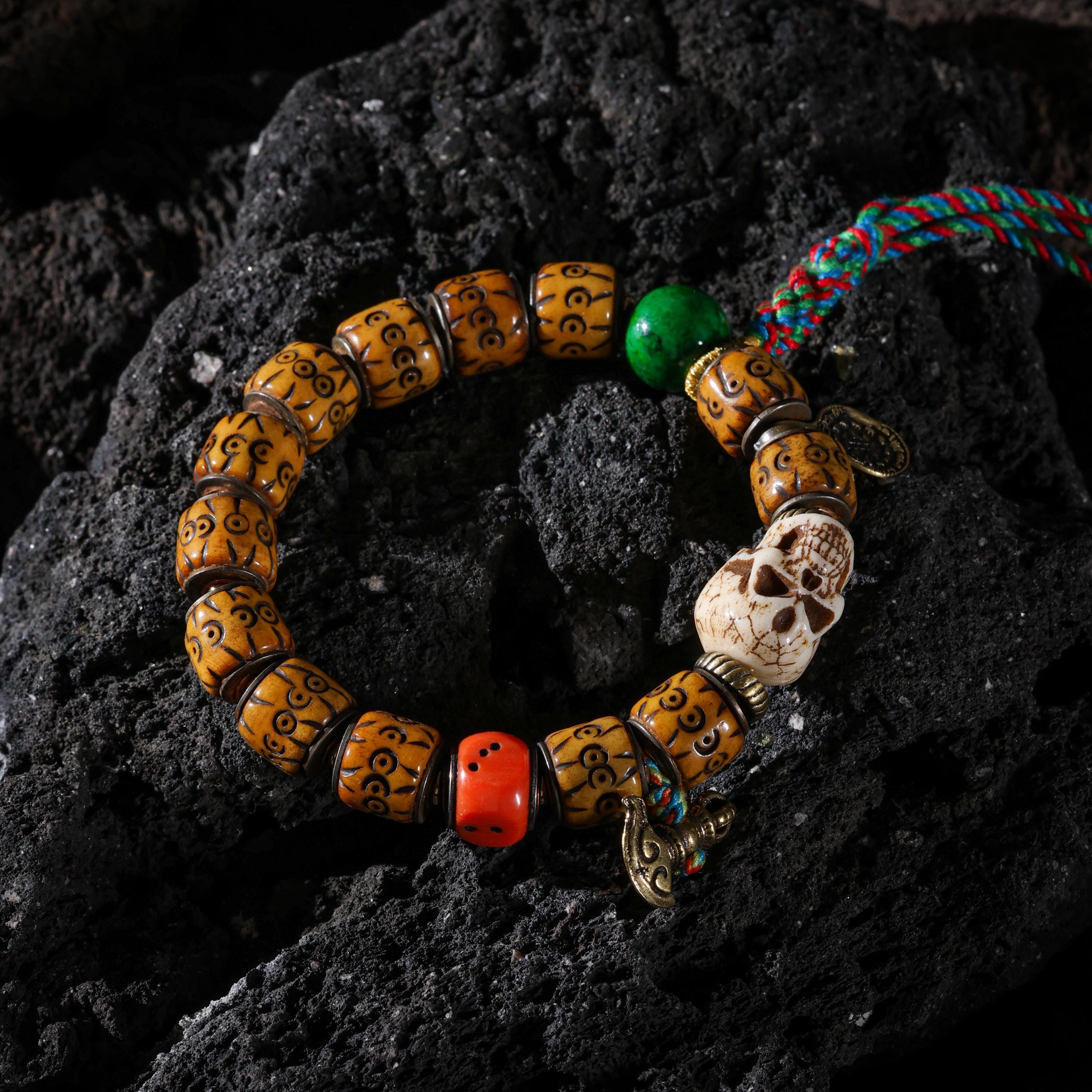 AURA DEER Bone Skull Bracelet Tibetan Protection Talisman