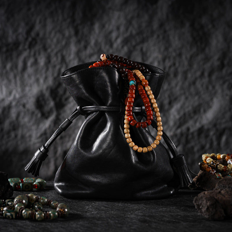 Drawstring Veg-Tanned Cowhide Pouch