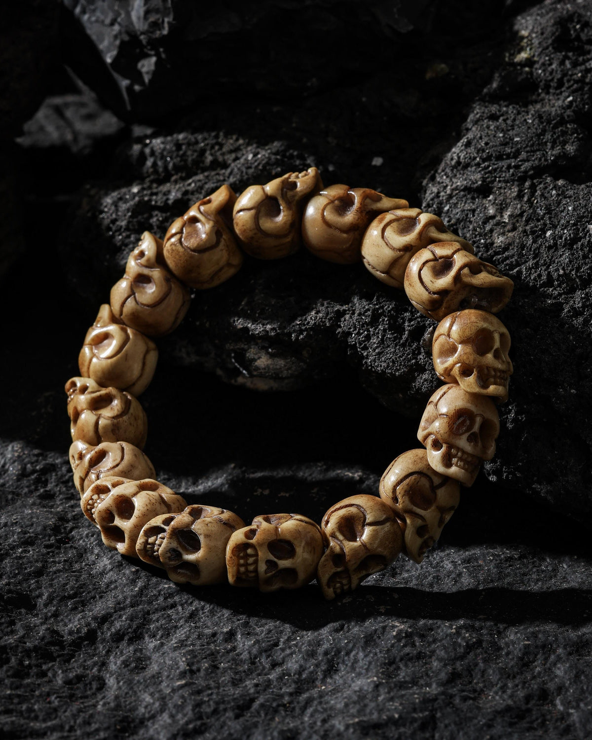 Pulsera de calavera de hueso de yak burdeos oscuro-14