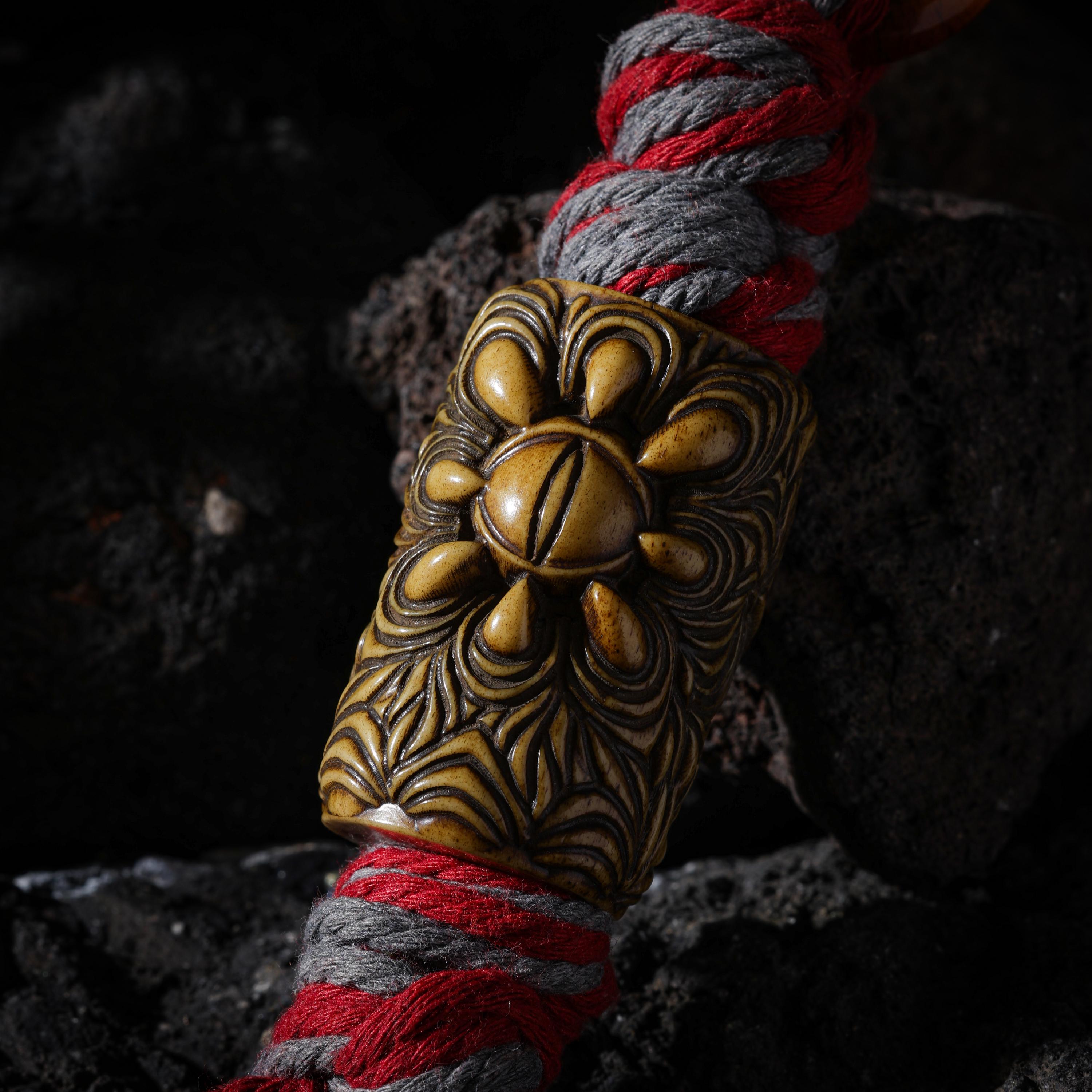 AURA DEER Tibetan Carved Yak Bone Skull Talisman Bag Charm Keychain