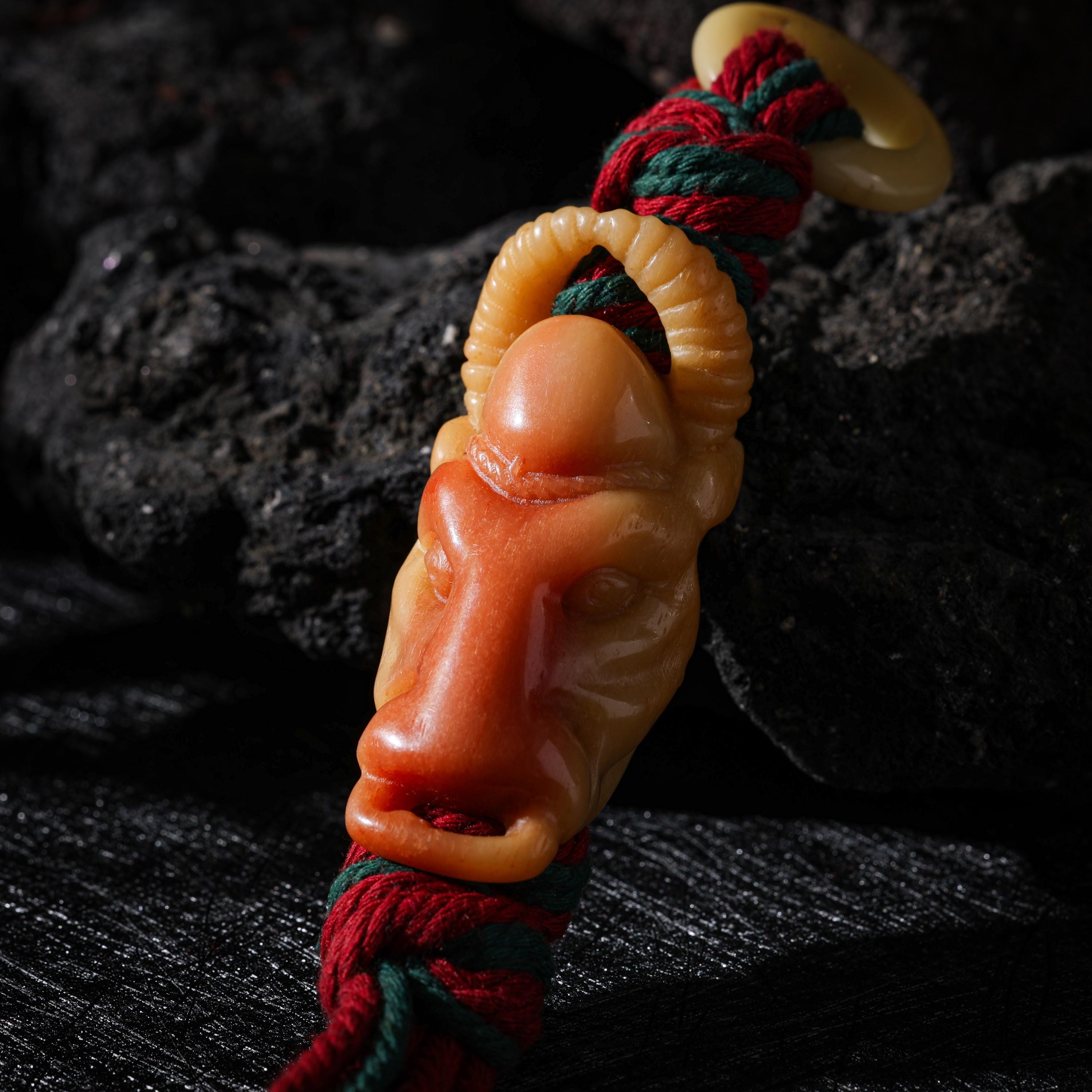 AURA DEER Tibetan Carved Yak Bone Talisman Bag Charm Keychain