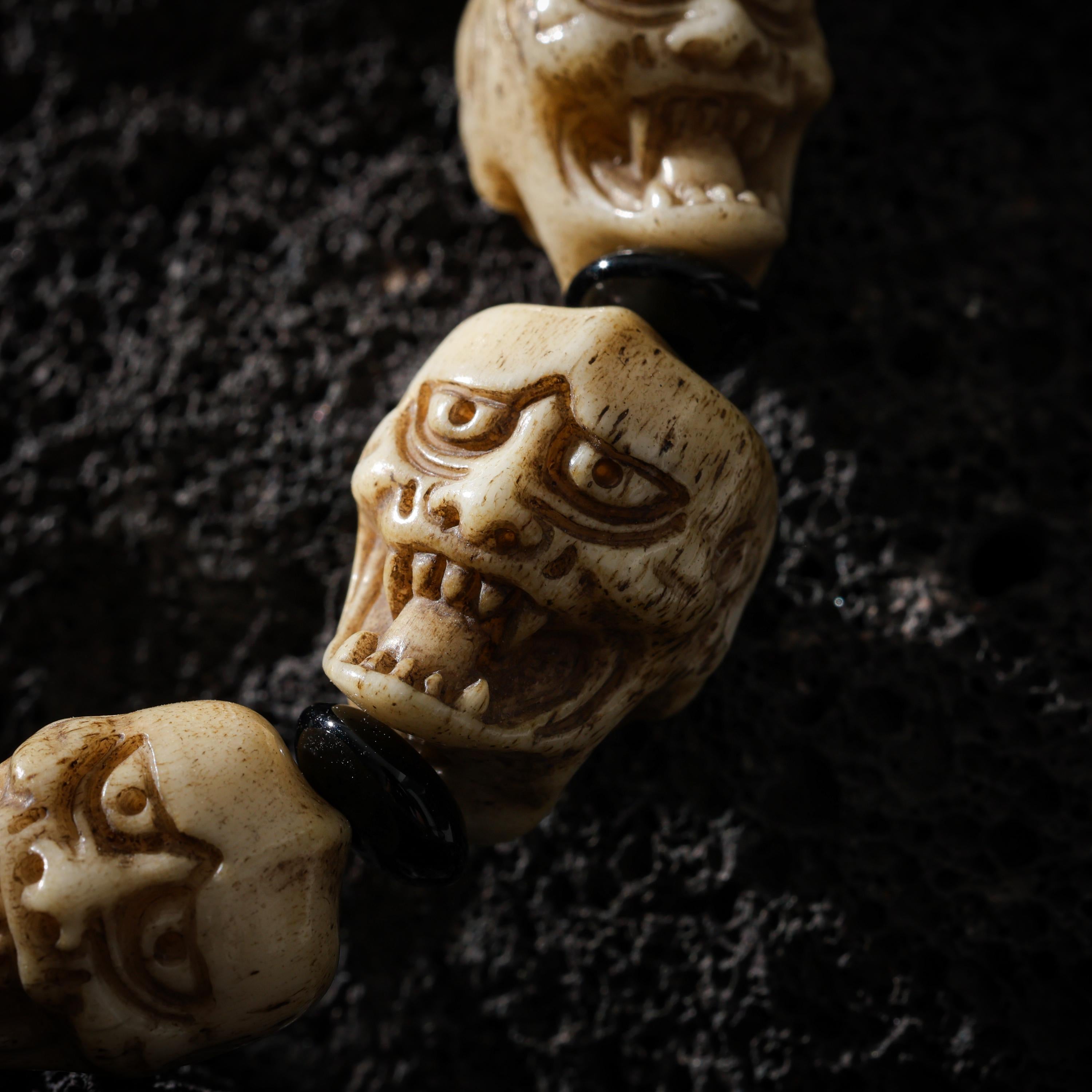 AURA DEER Yak Bone Double-Sided Skull Amulet Bracelet Protection Amulet