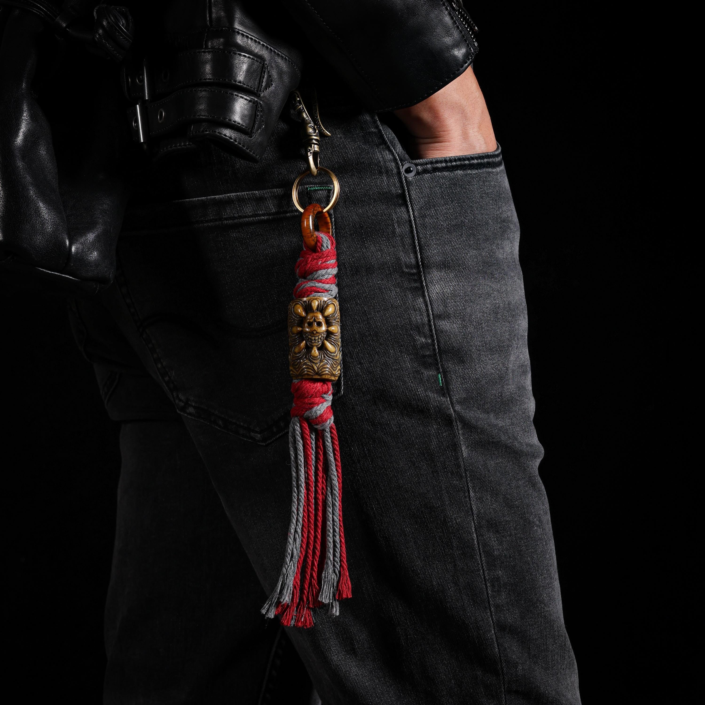 AURA DEER Tibetan Carved Yak Bone Skull Talisman Bag Charm Keychain