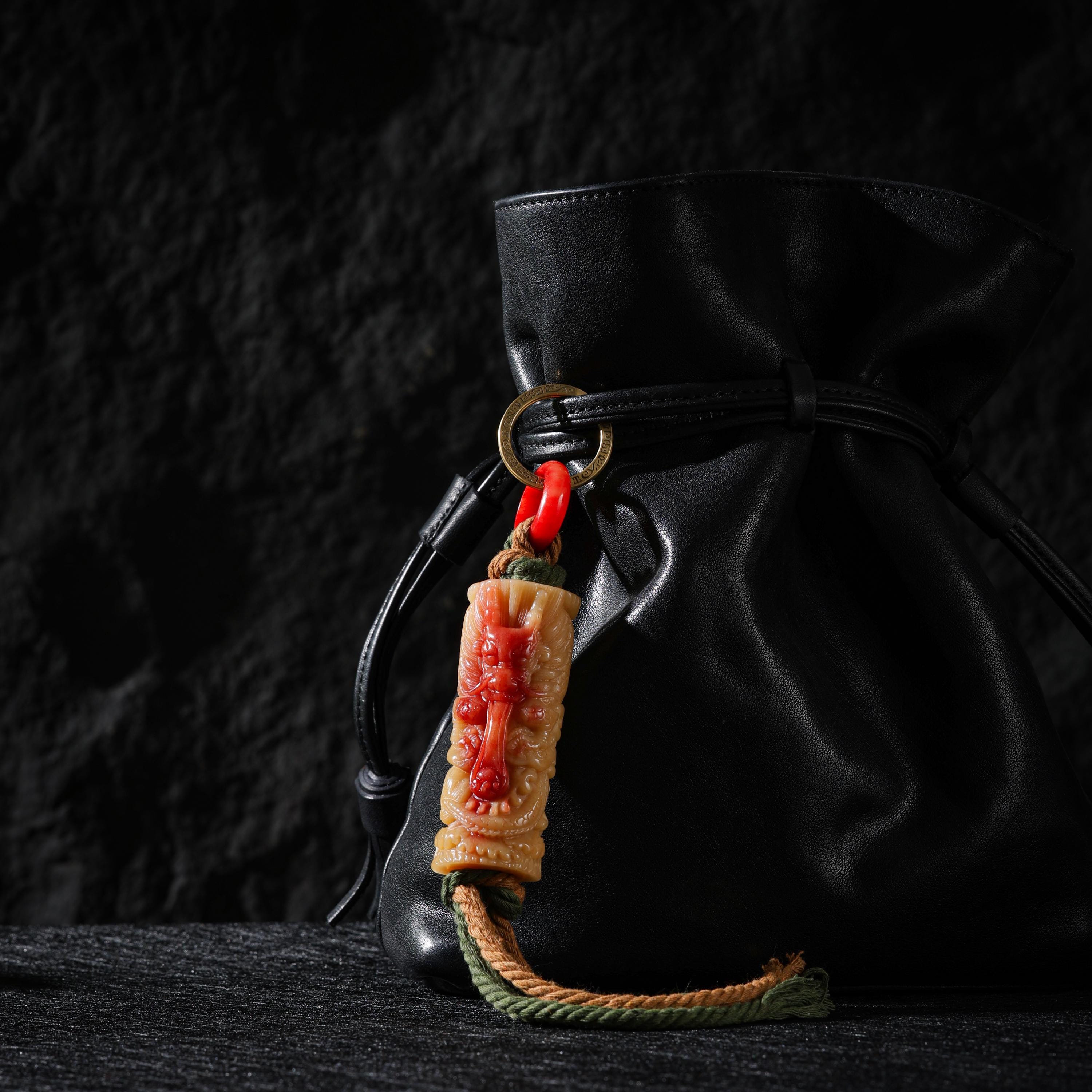 AURA DEER Tibetan Dragon Bone Talisman Bag Charm Keychain