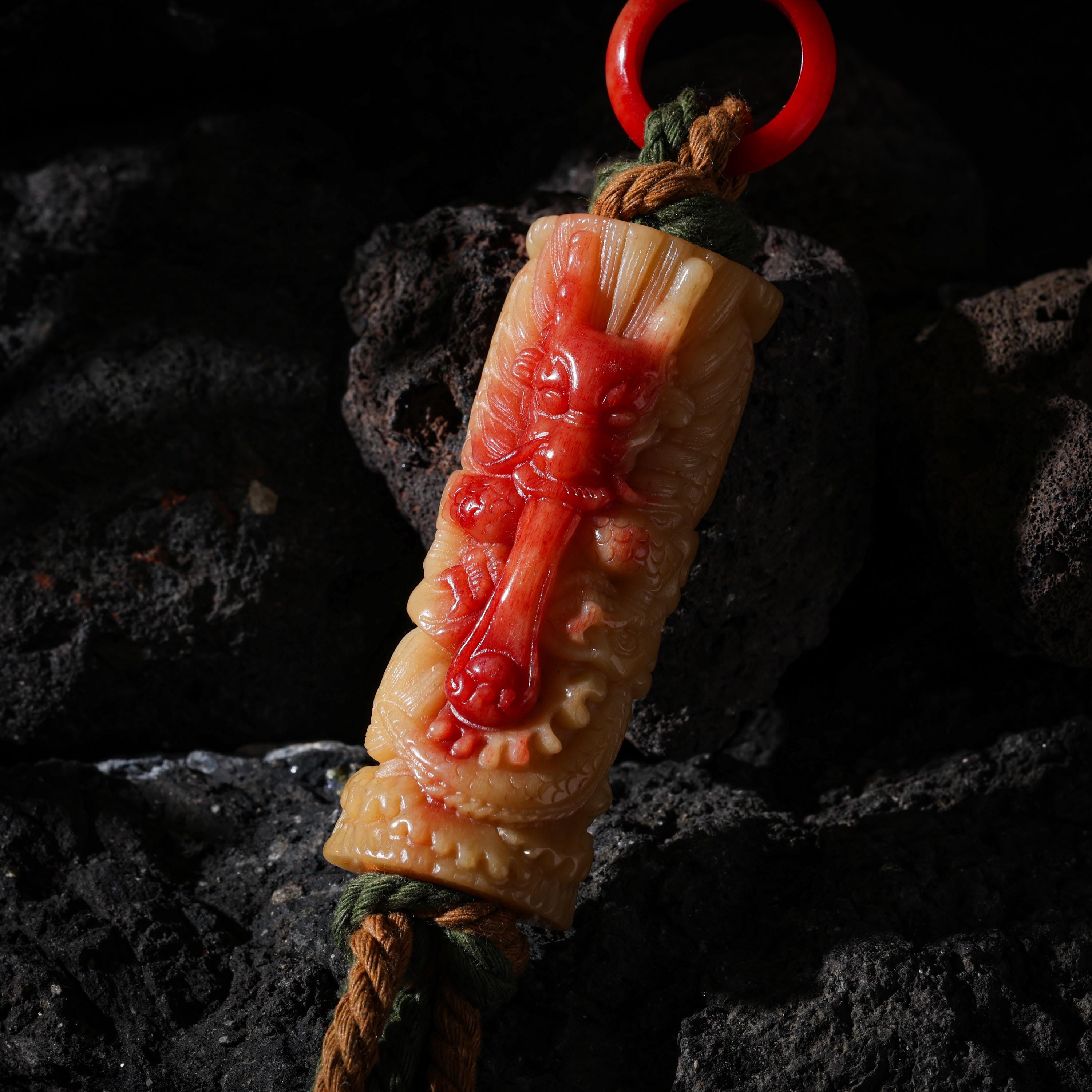 AURA DEER Tibetan Dragon Bone Talisman Bag Charm Keychain
