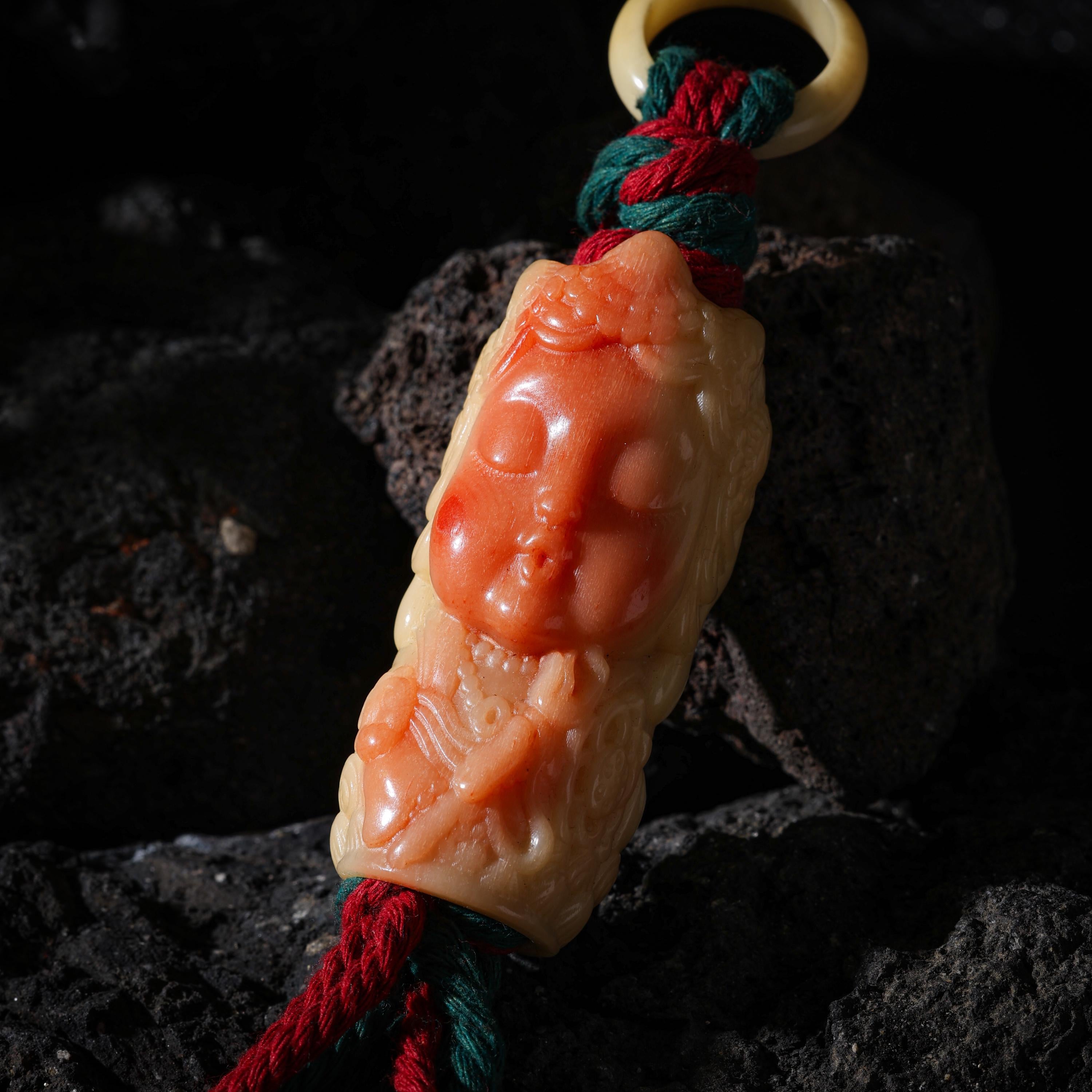 AURA DEER Tibetan Green Tara Yak Bone Talisman Bag Charm Keychain