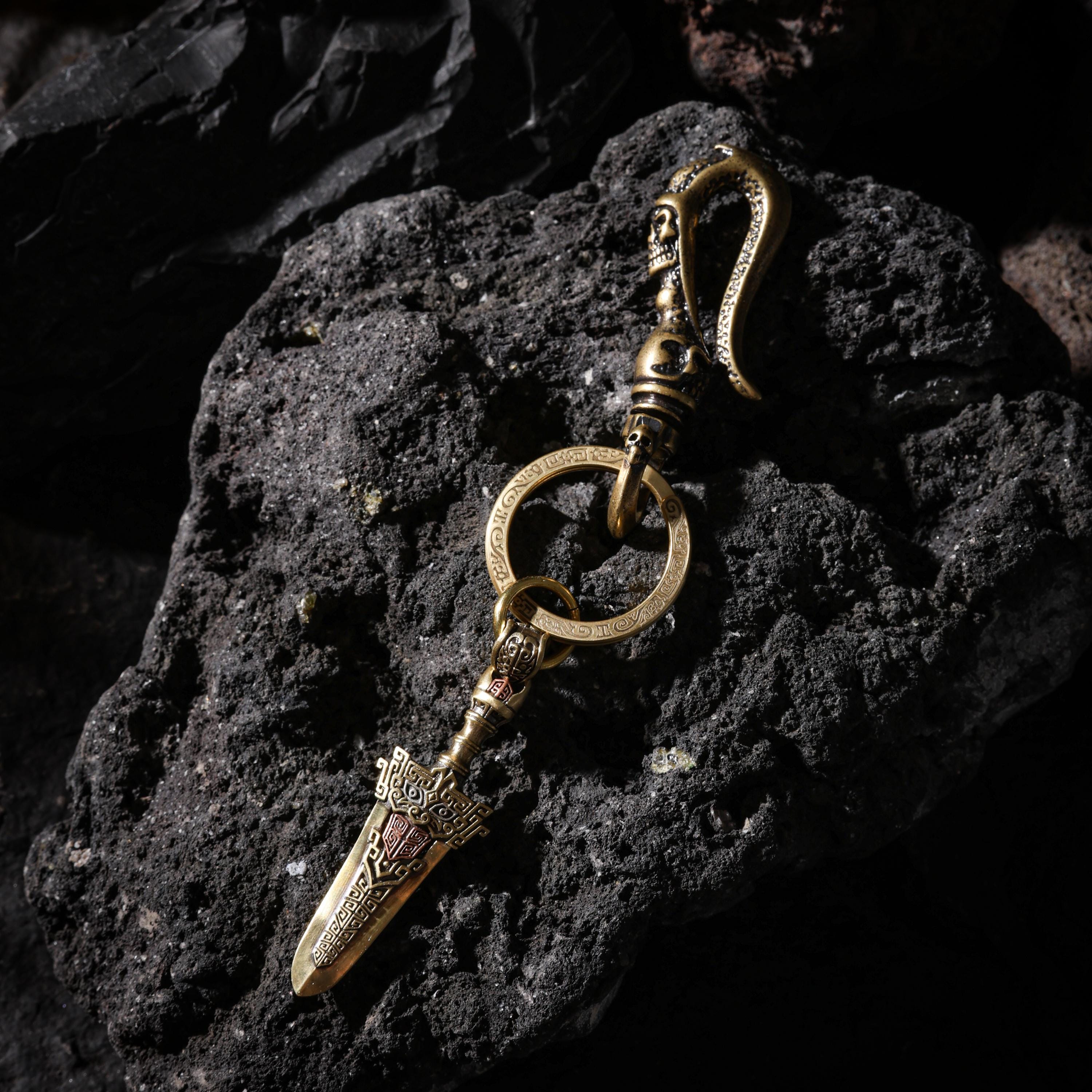 AURA DEER Tibetan Brass Sword Talisman Necklace Keychain Charm