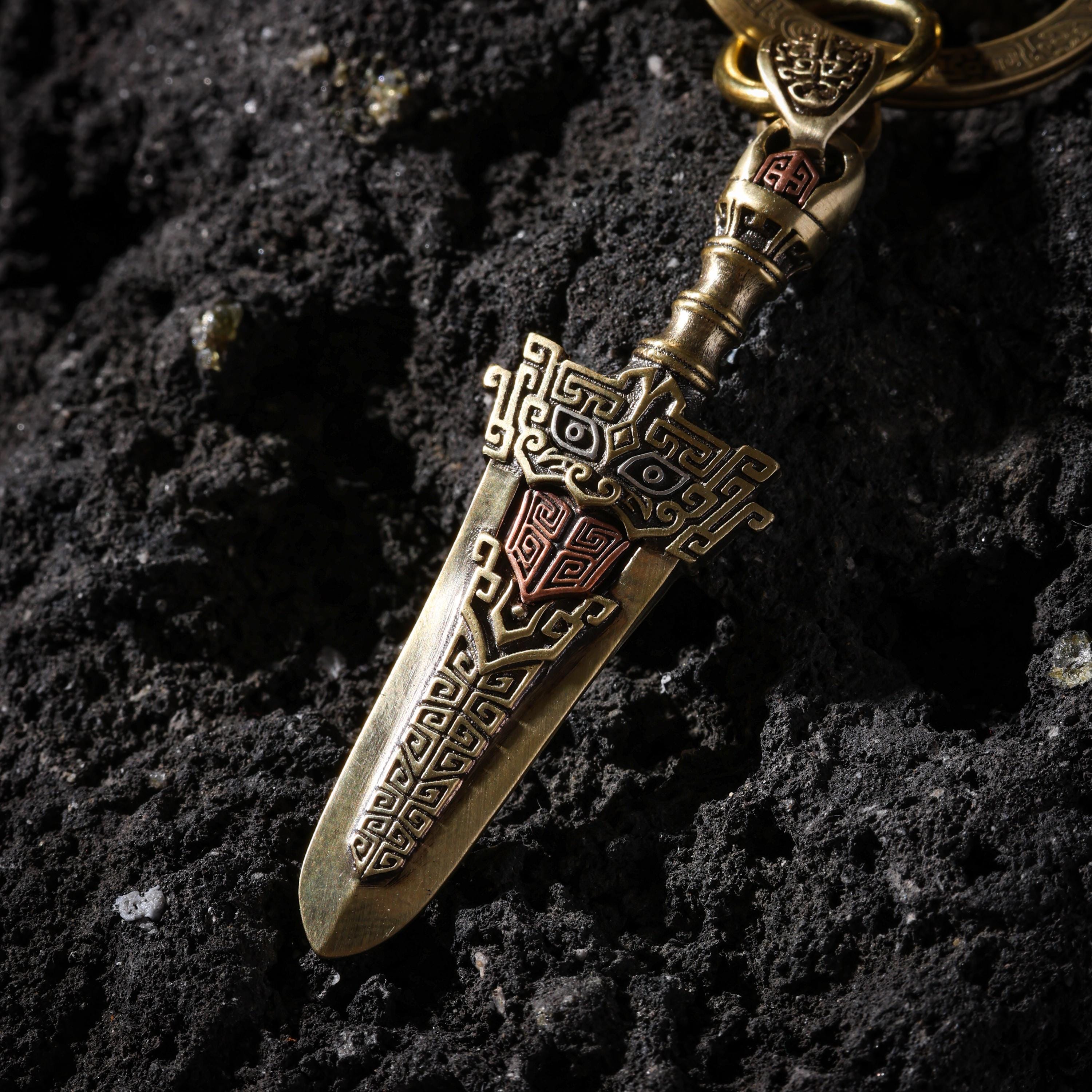 AURA DEER Tibetan Brass Sword Talisman Necklace Keychain Charm