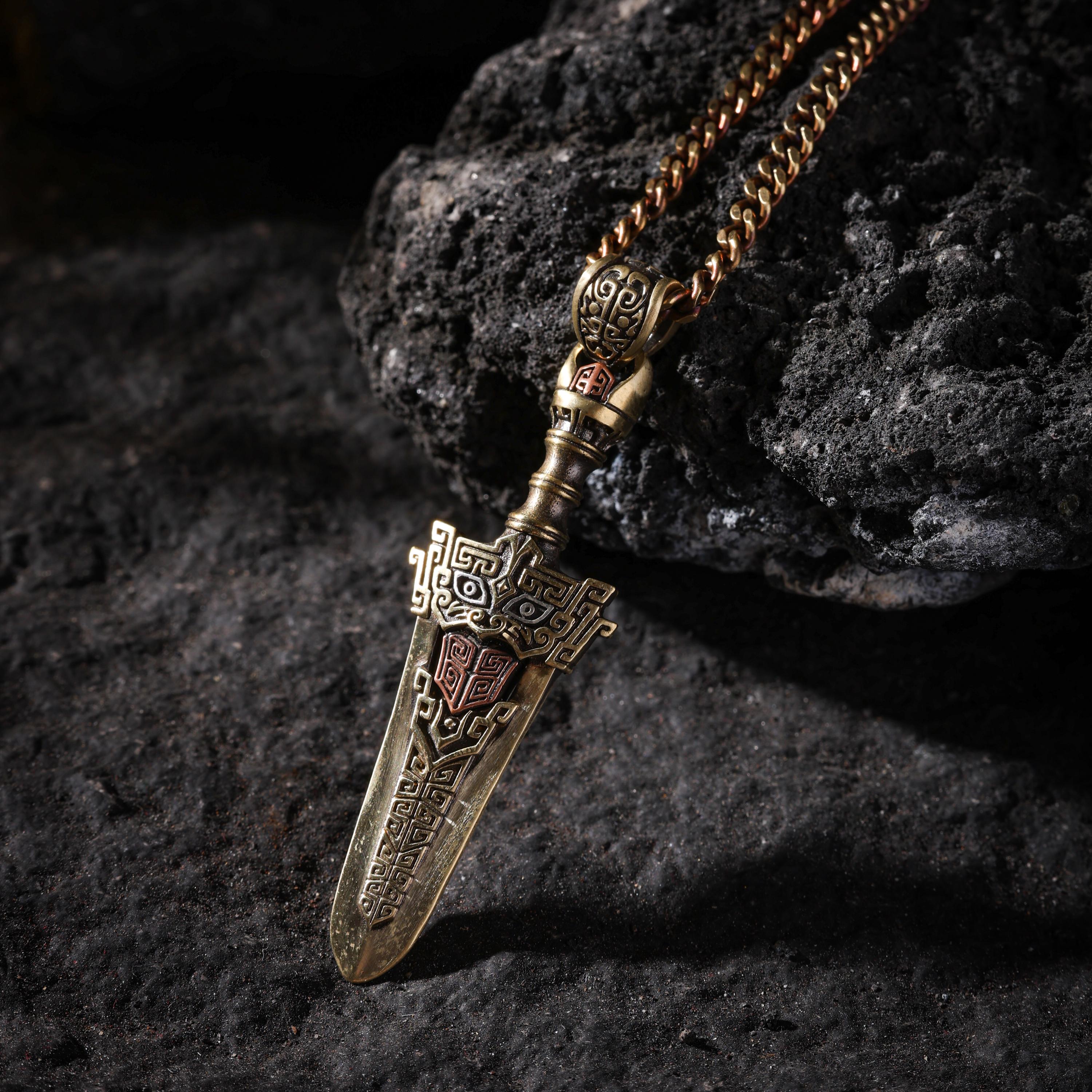 AURA DEER Tibetan Brass Sword Talisman Necklace Keychain Charm