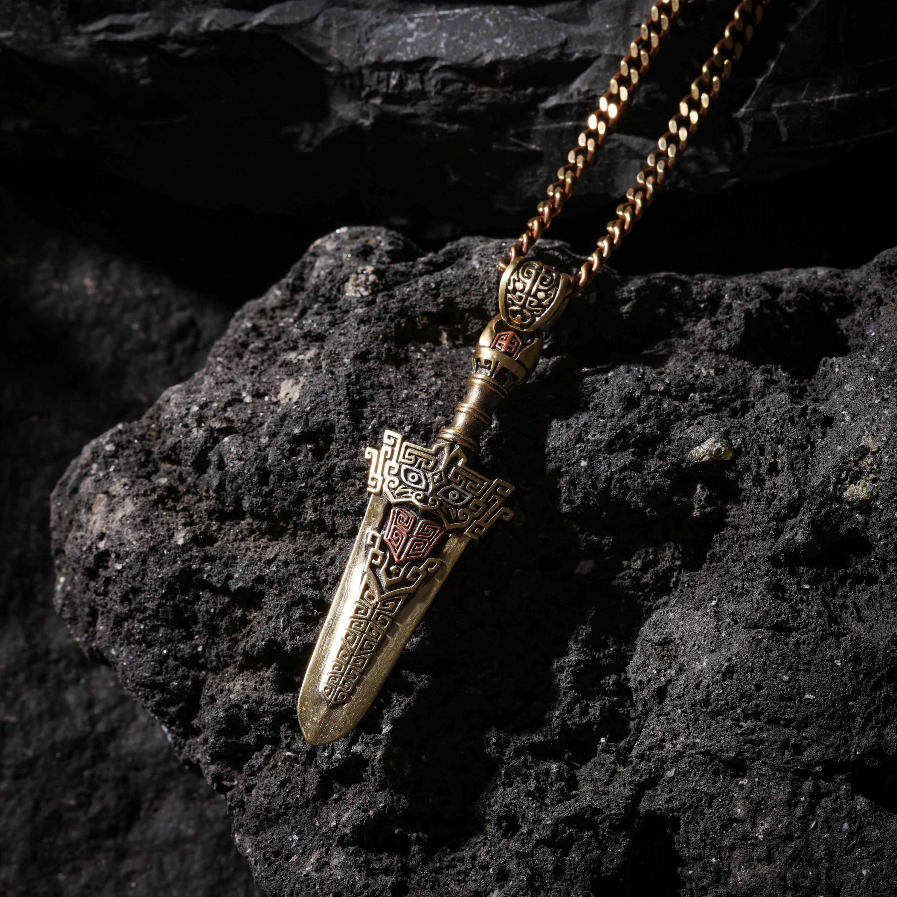 AURA DEER Tibetan Brass Sword Talisman Necklace Keychain Charm