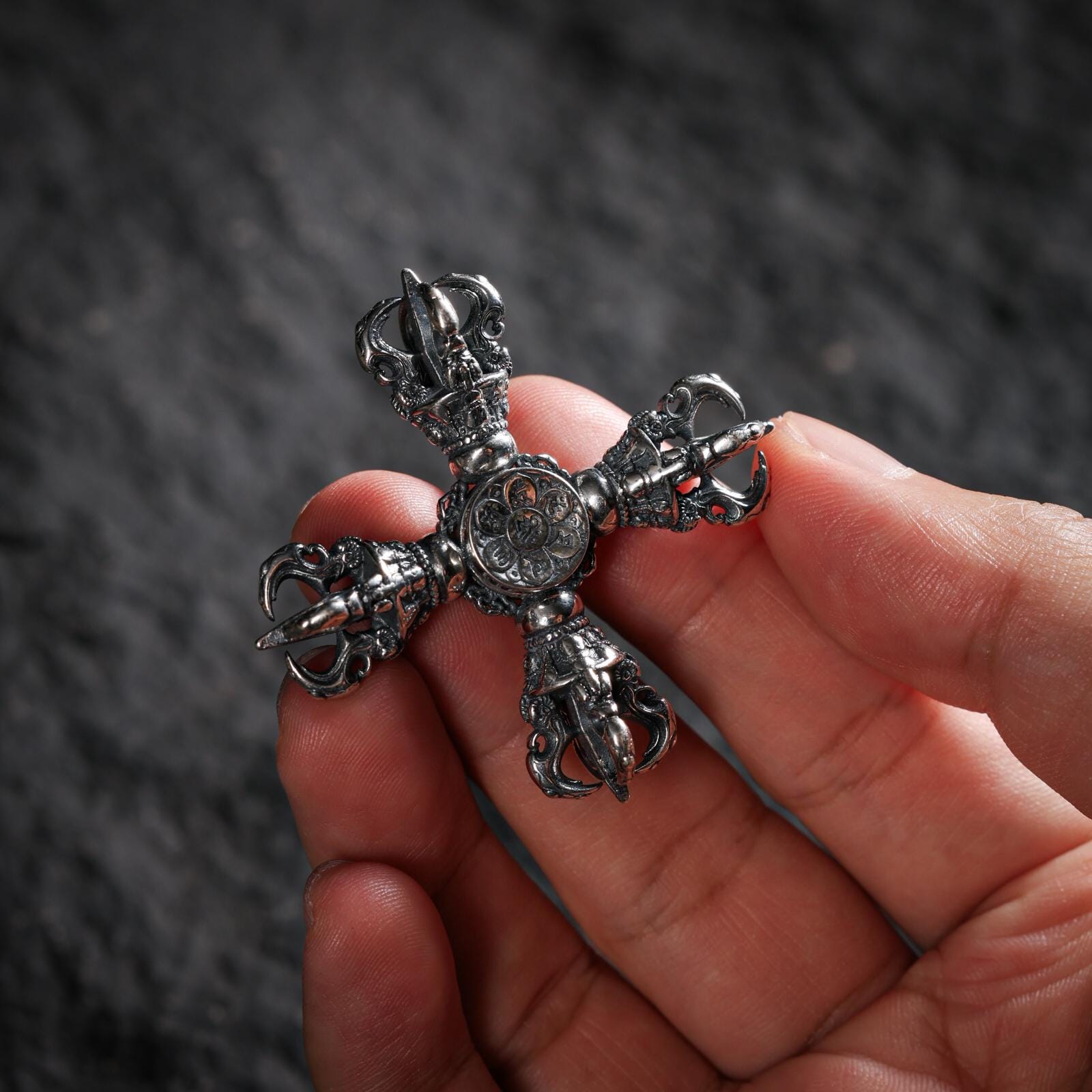 AURA DEER Finger Spinner Sterling Silver Double Vajra EDC Handheld Talisman