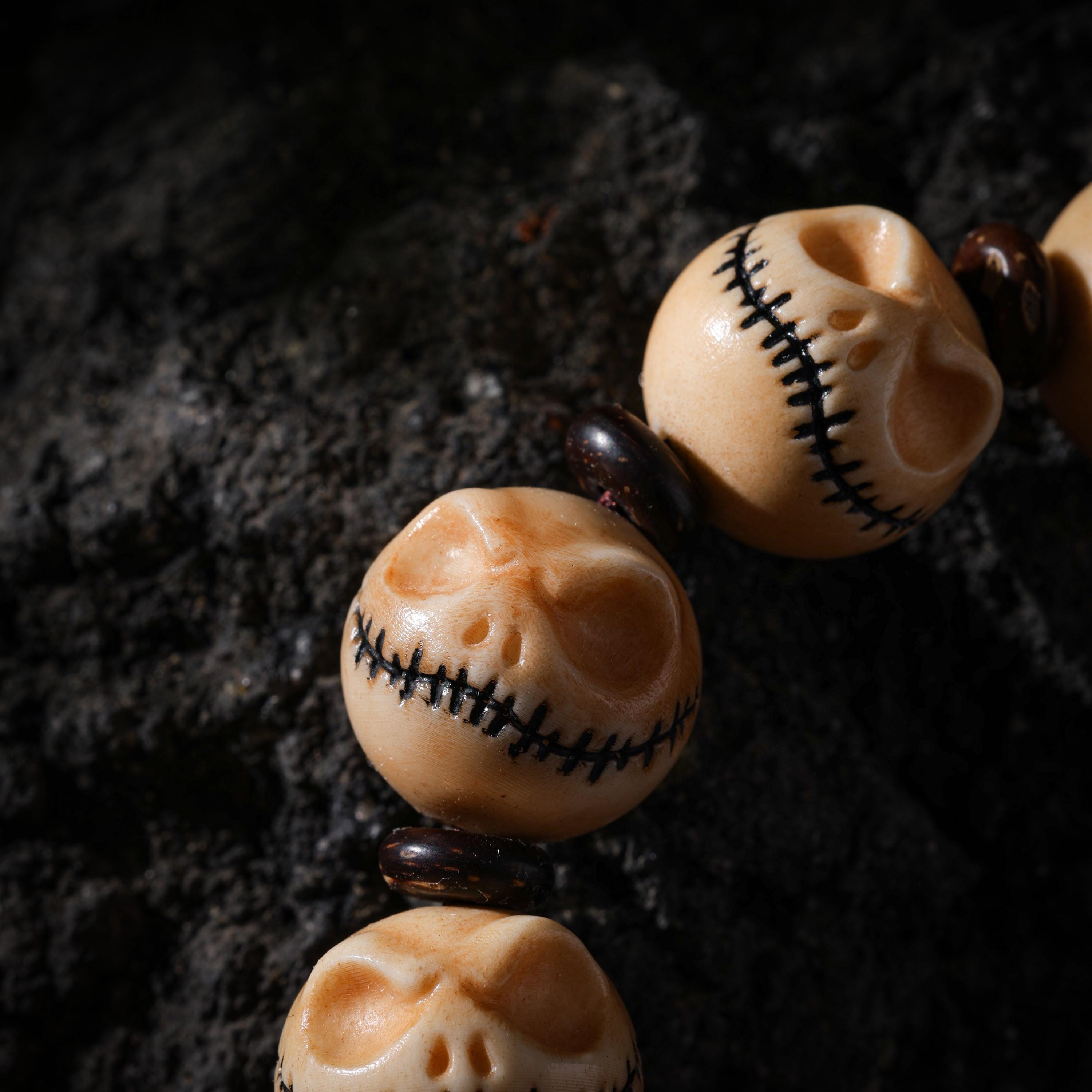 AURA DEER Skull Bracelet Hand-Carved Yak Bone Beads Tibetan Talisman