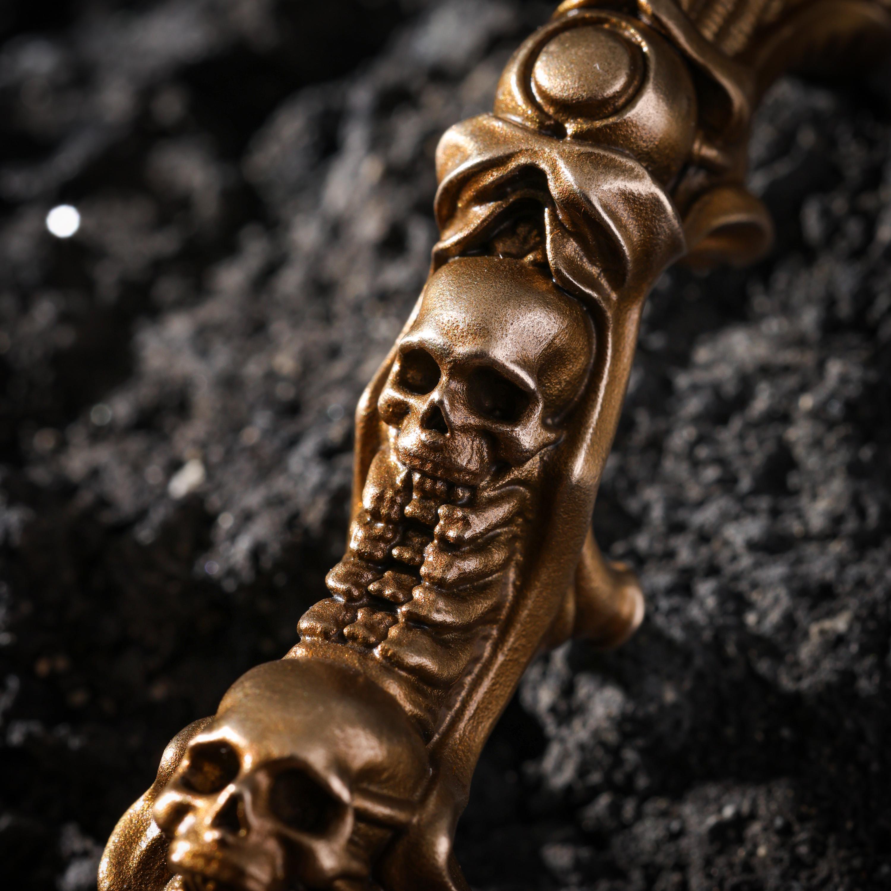 AURA DEER Brass Skull Spine Talisman, Charnel Ground Handheld Talisman