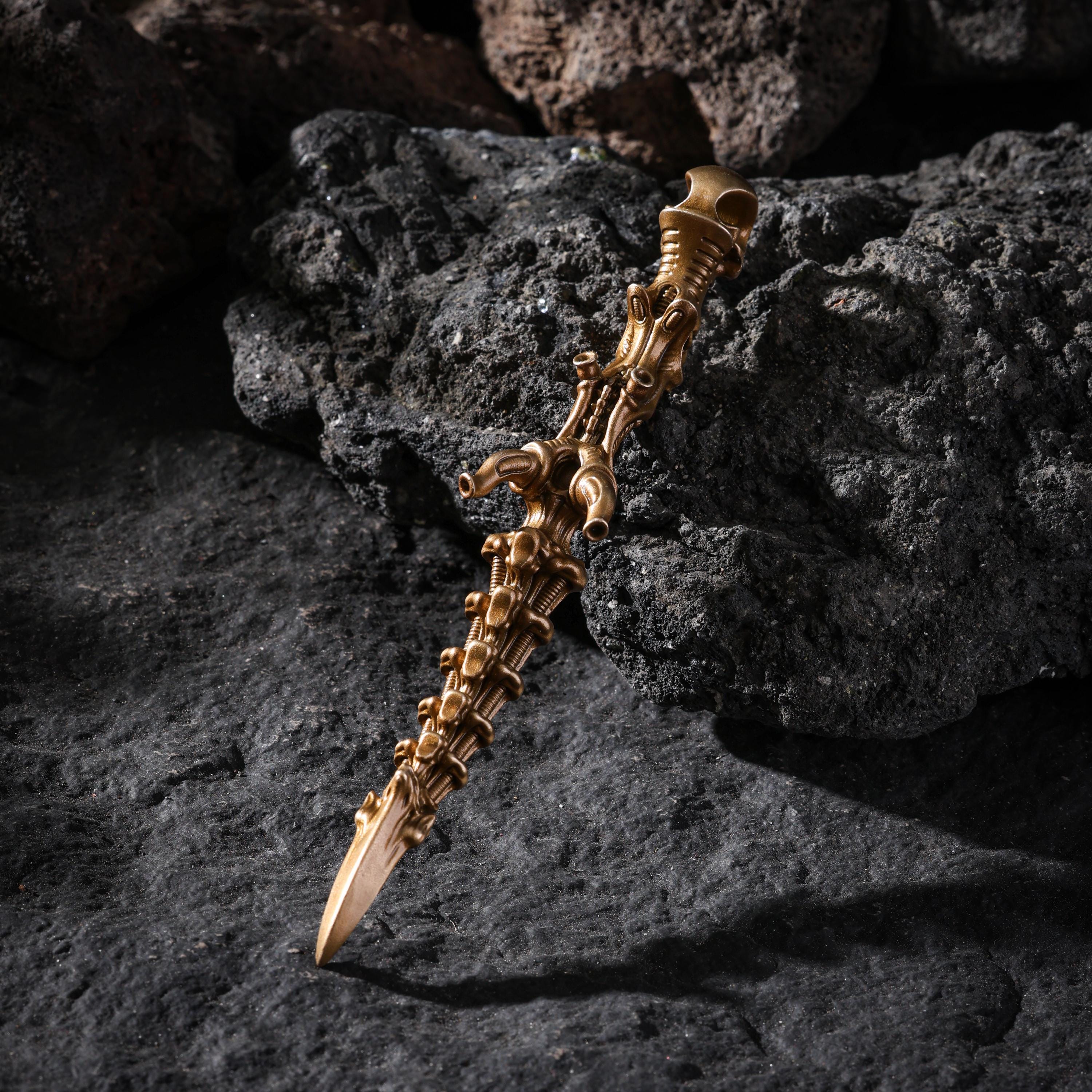 AURA DEER Brass Skull Spine Talisman, Charnel Ground Handheld Talisman