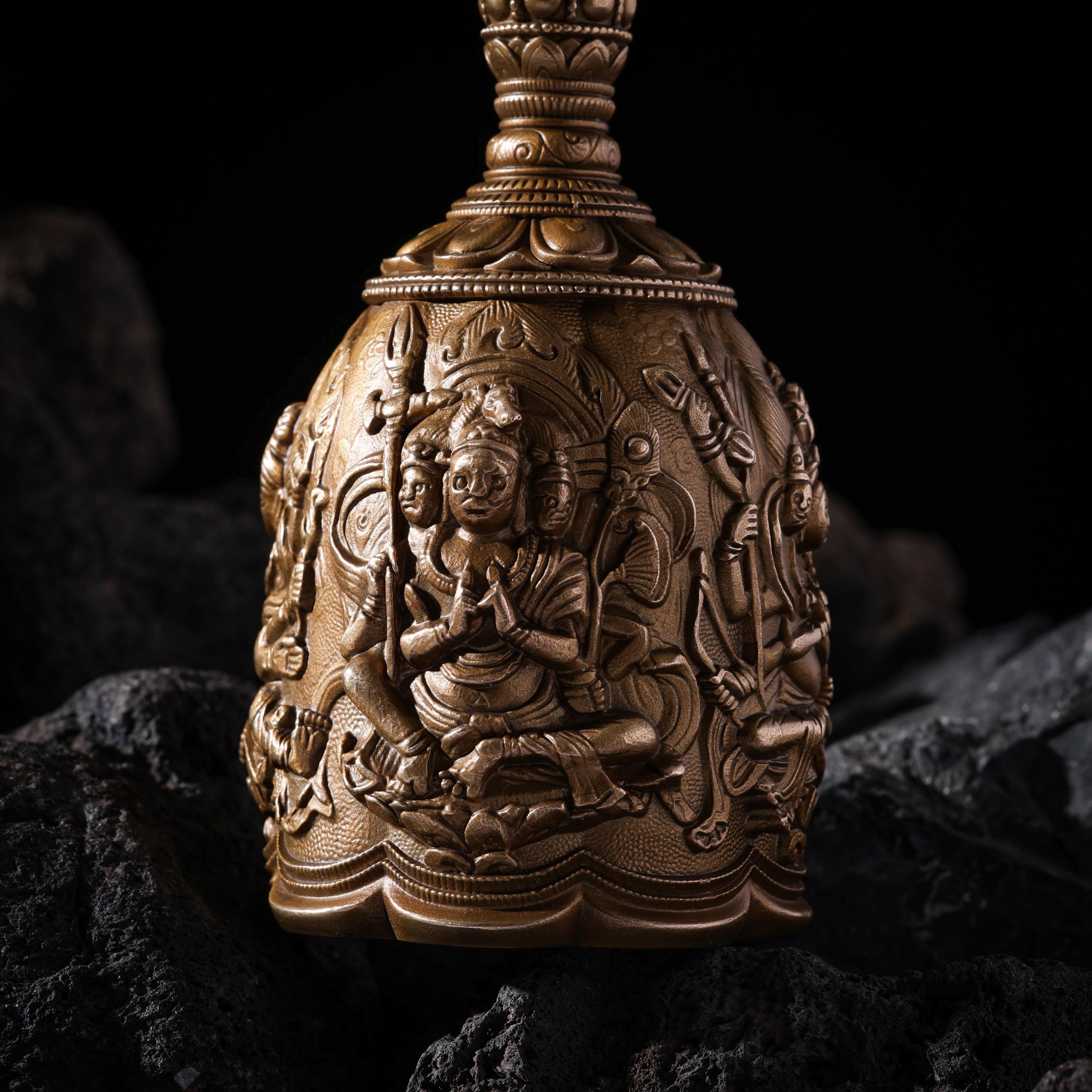 AURA DEER Vajra Bell Four Heavenly Kings Ritual Bell Tang Dynasty Inspired Buddhist Handheld Talisman