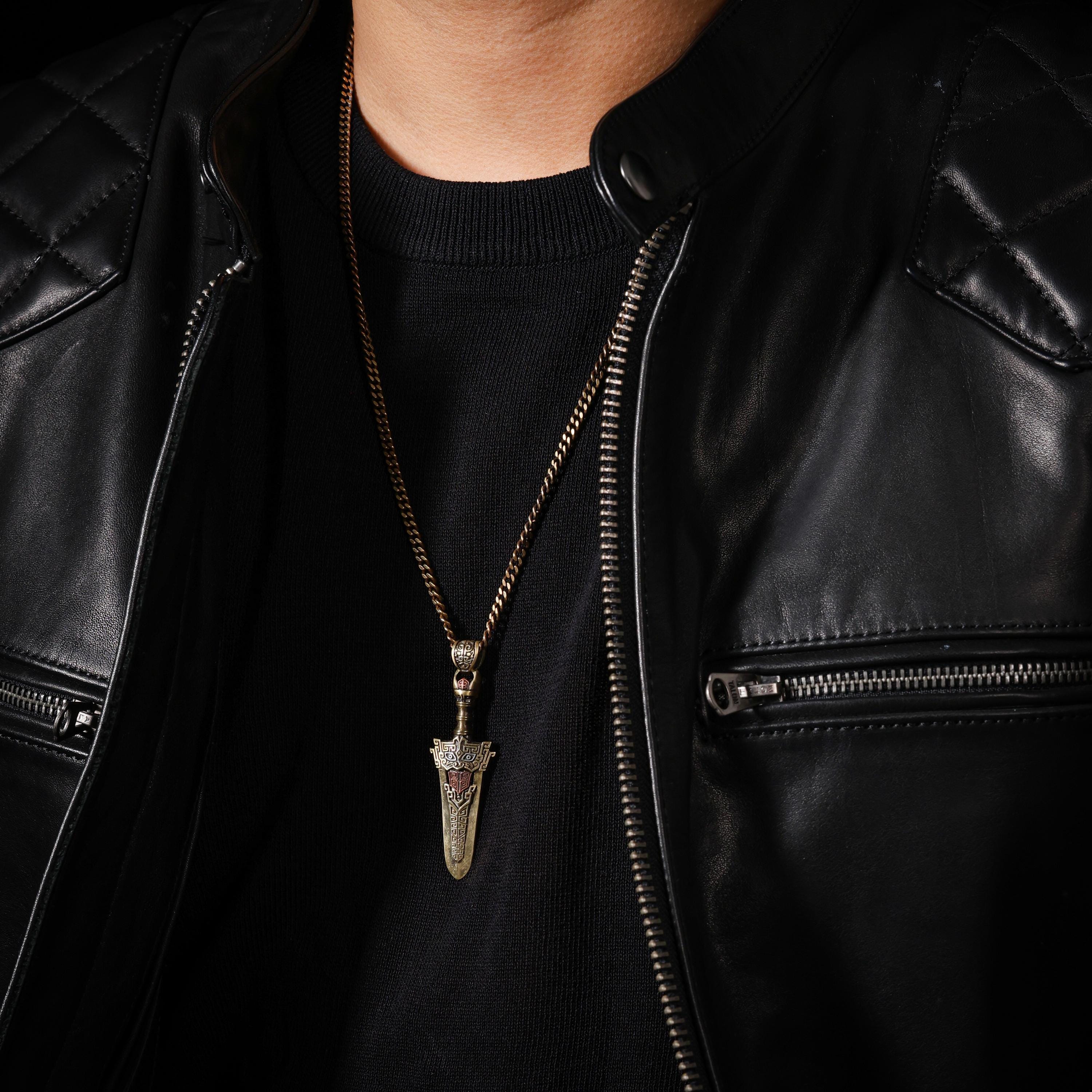 AURA DEER Tibetan Brass Sword Talisman Necklace Keychain Charm