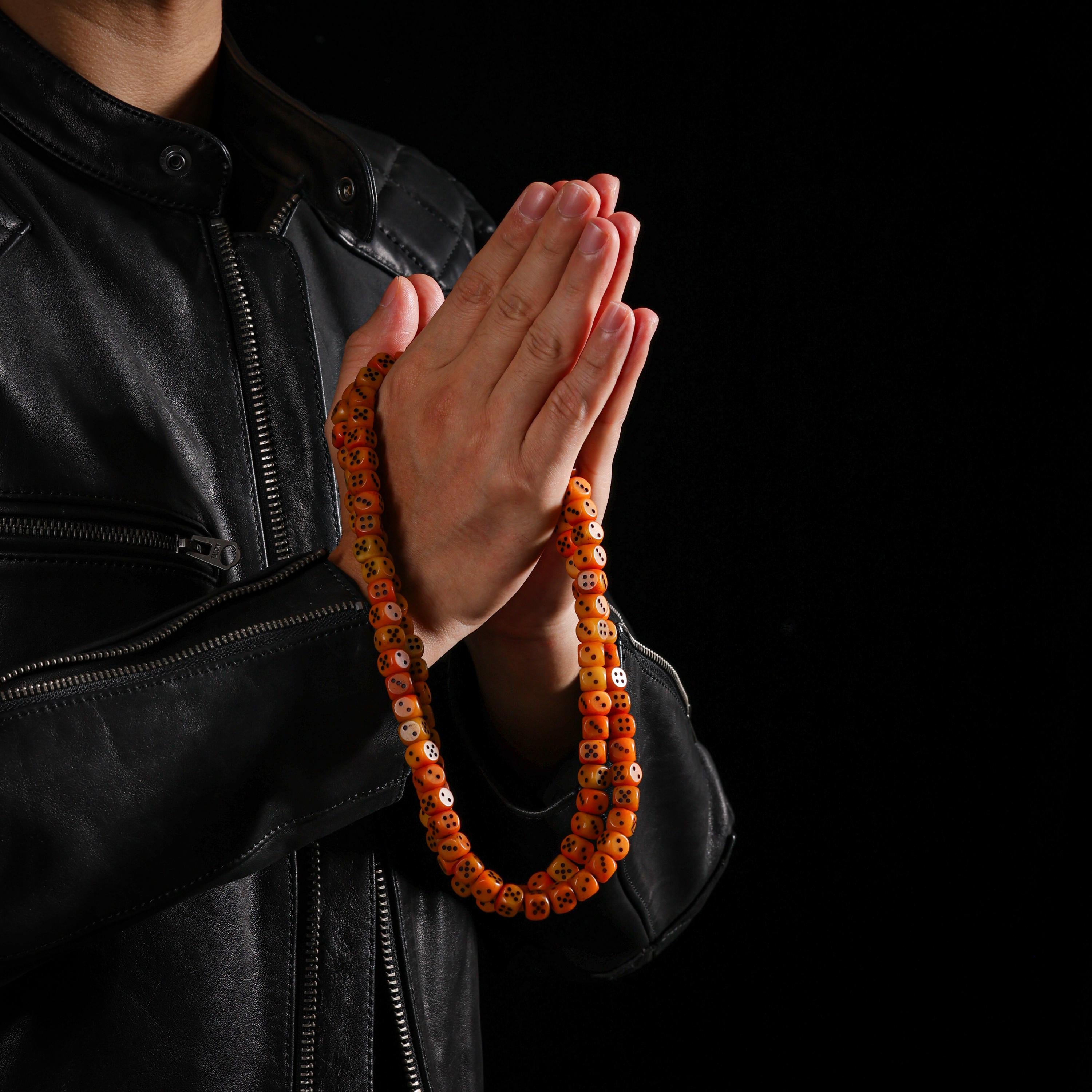 AURA DEER Tibetan Bone Dice Mala Necklace 108 Prayer Beads