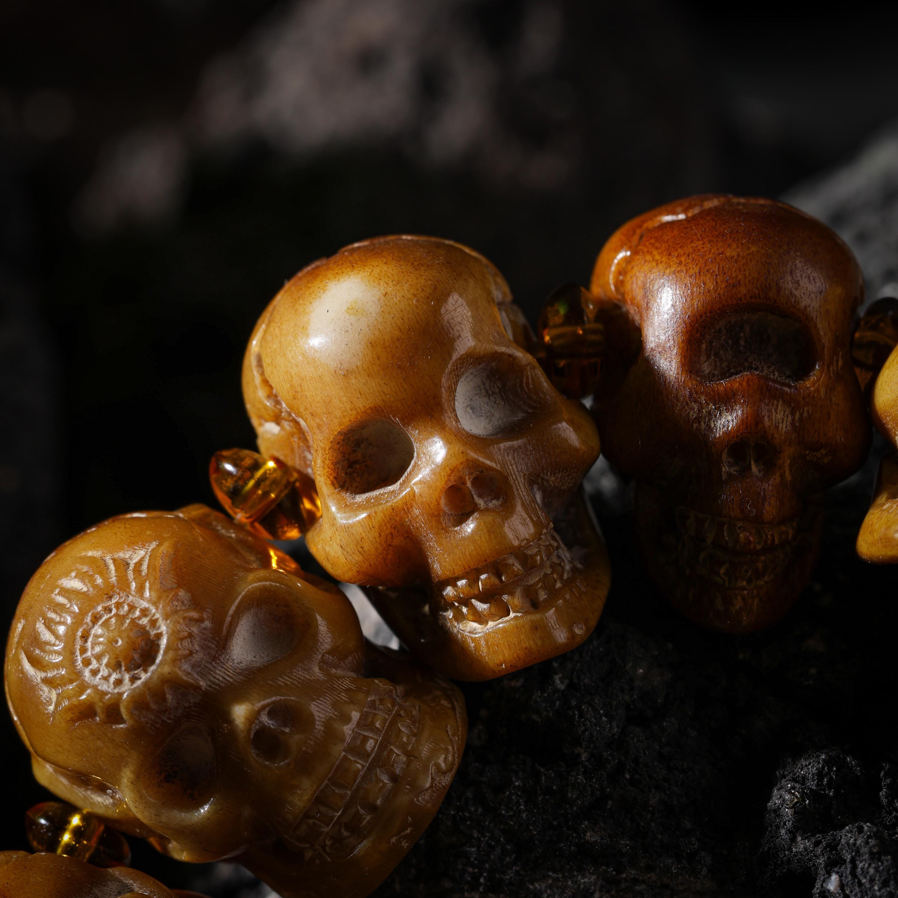 AURA DEER Chitipati Skull Yak Bone Bracelet Hand-Carved 13 Beads 23mm