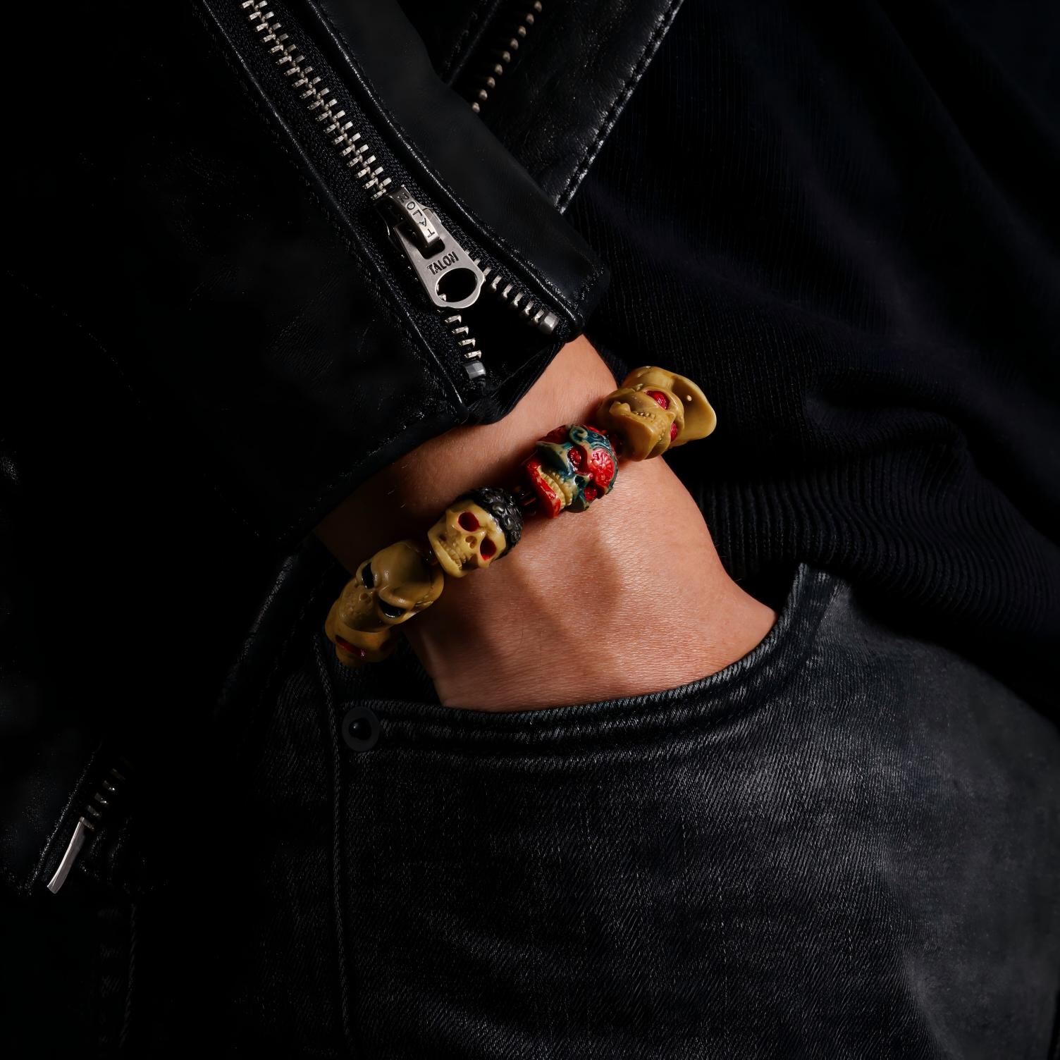 AURA DEER Skull Yak Bone Bracelet Hand-Carved 12 Unique Beads