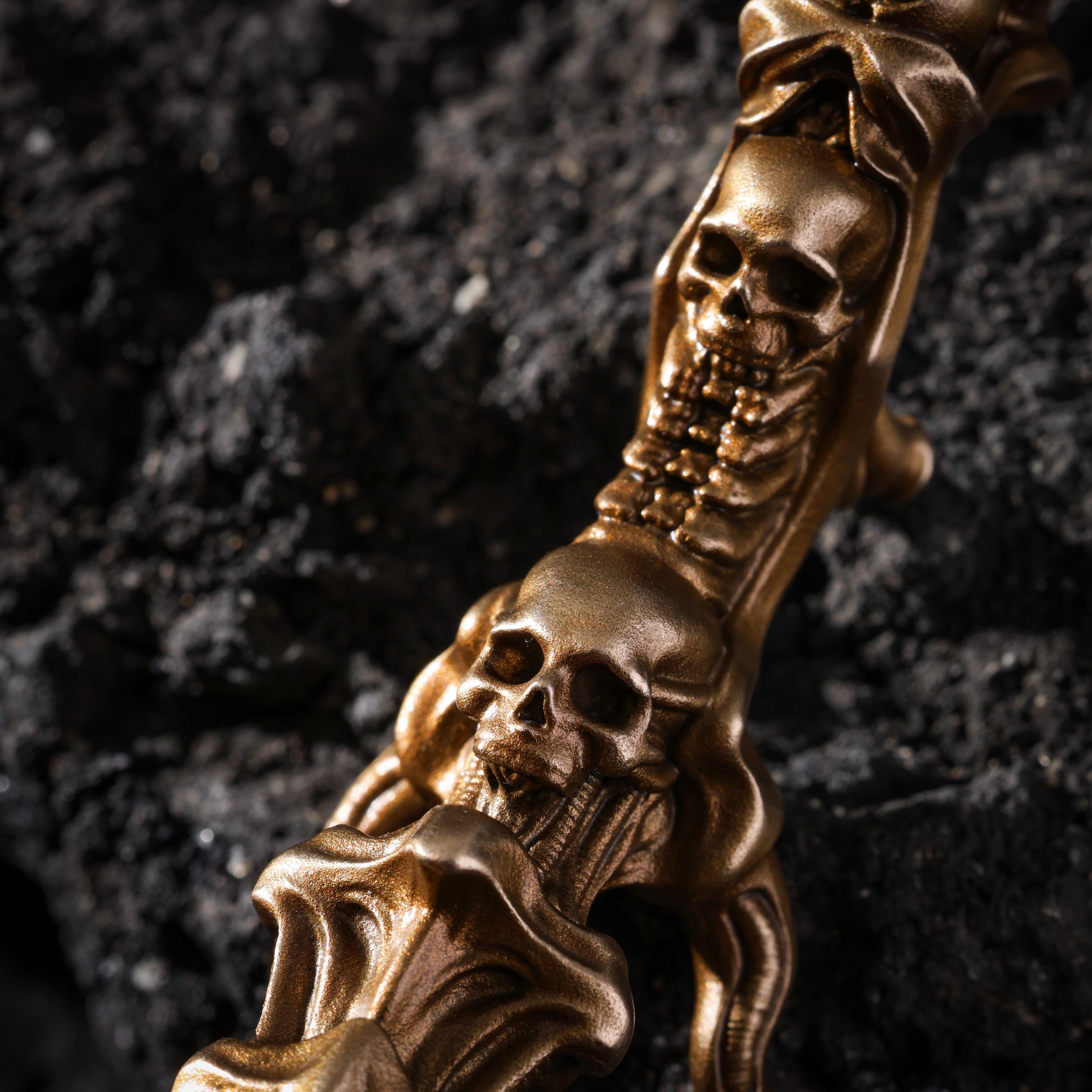 AURA DEER Brass Skull Spine Talisman, Charnel Ground Handheld Talisman