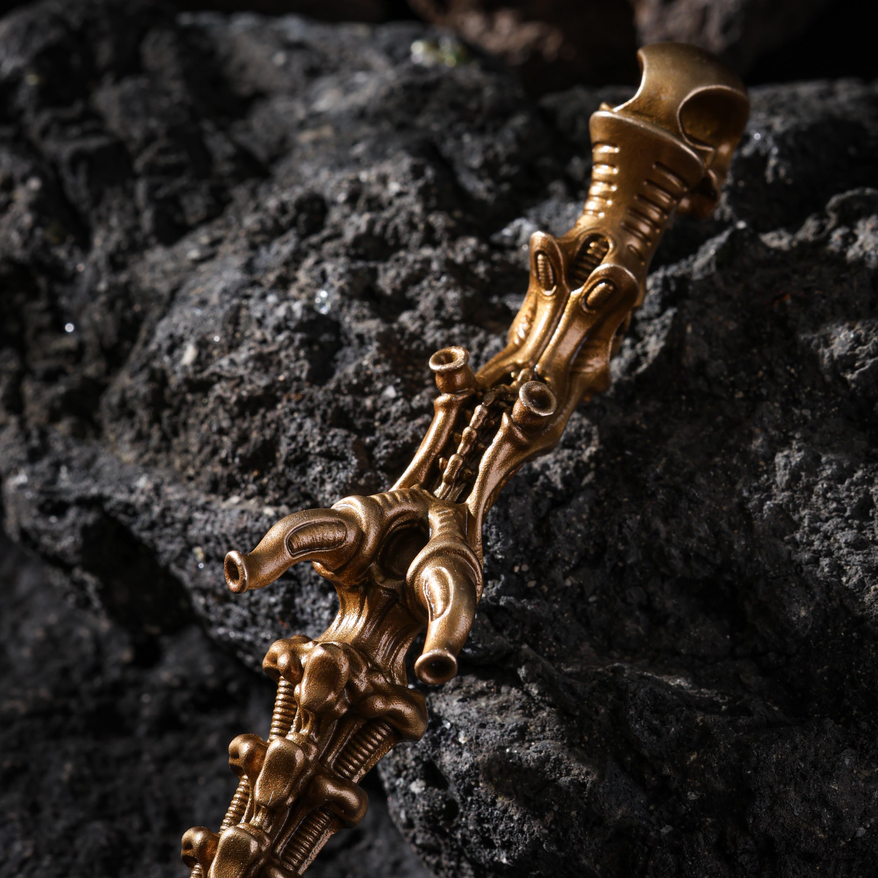 AURA DEER Brass Skull Spine Talisman, Charnel Ground Handheld Talisman