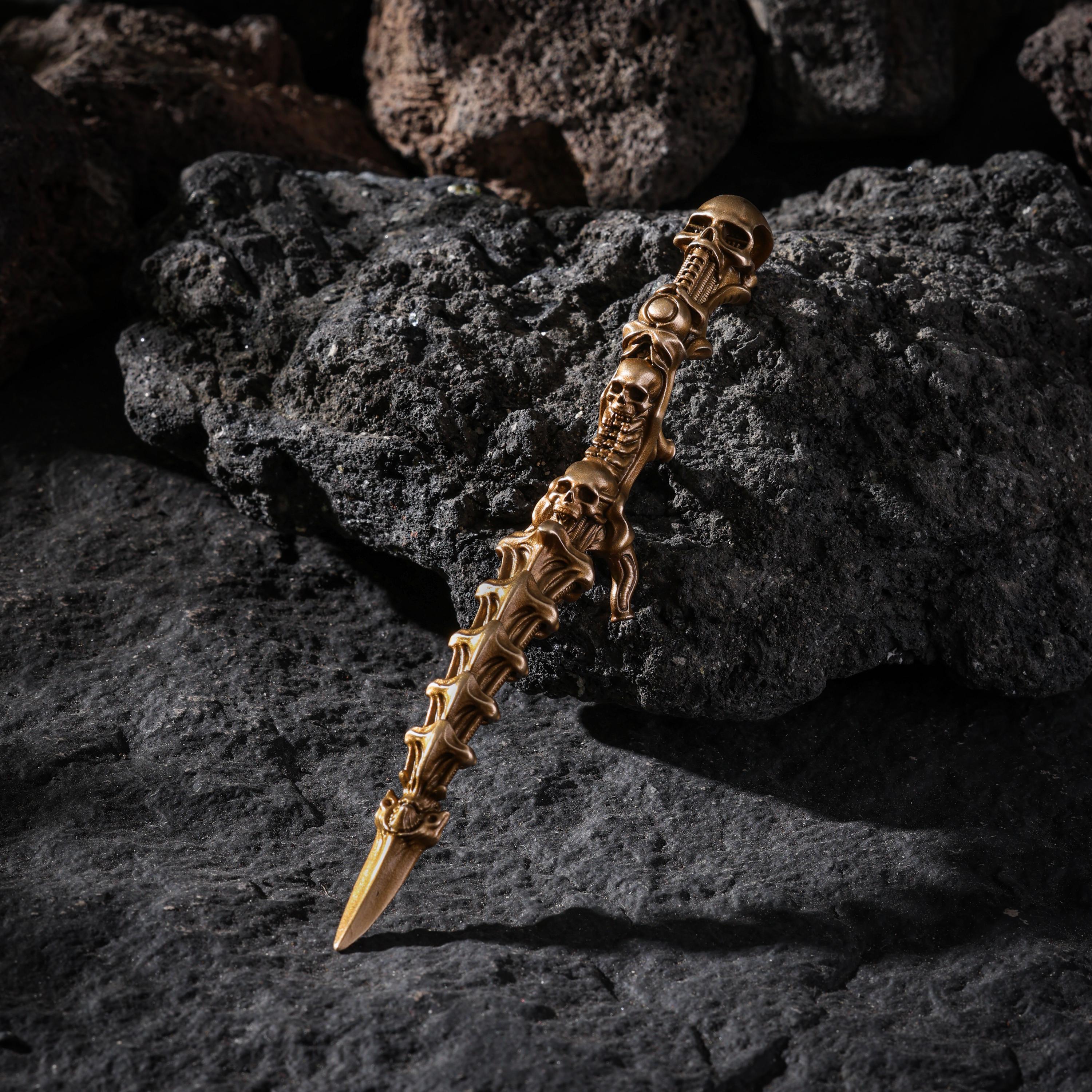AURA DEER Brass Skull Spine Talisman, Charnel Ground Handheld Talisman