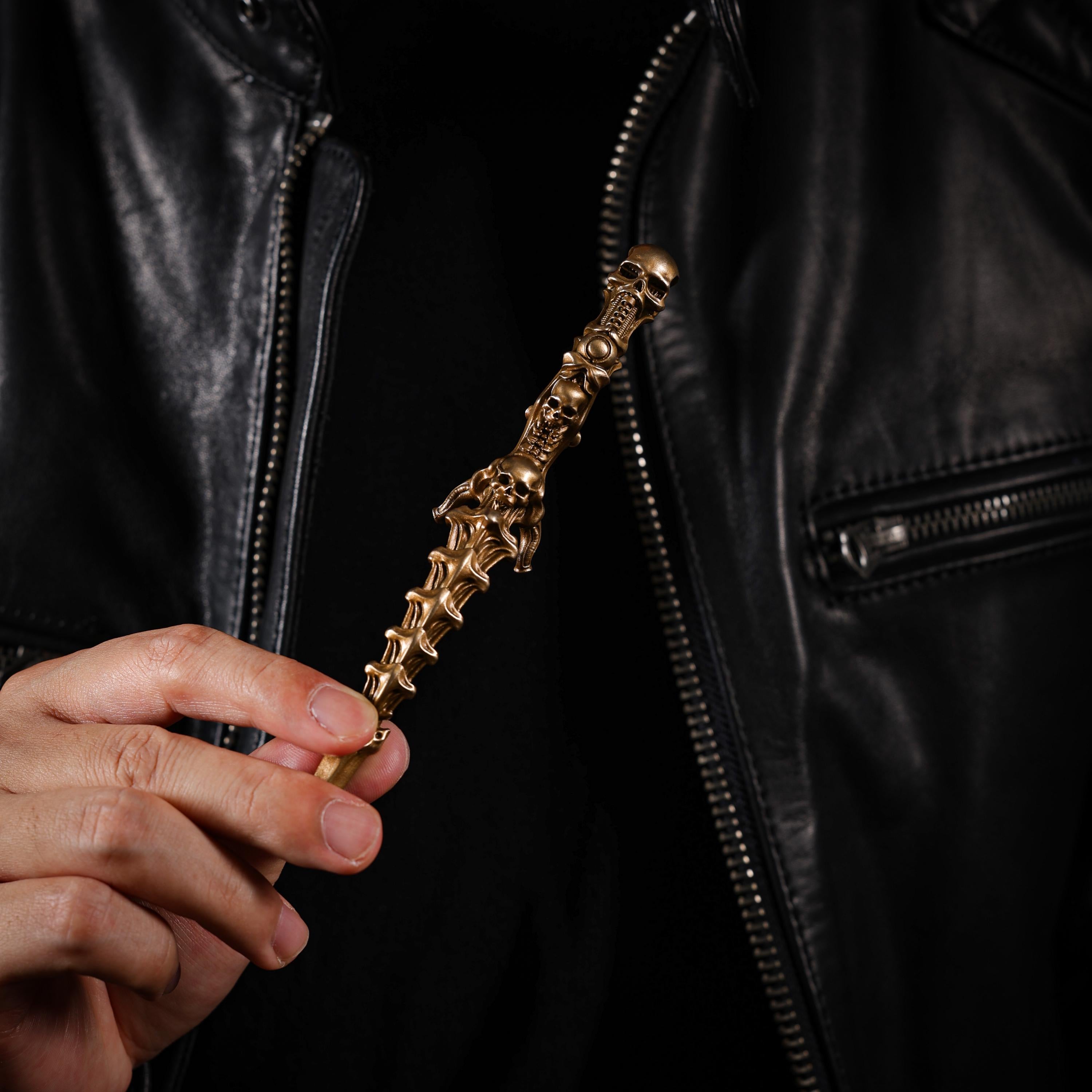 AURA DEER Brass Skull Spine Talisman, Charnel Ground Handheld Talisman
