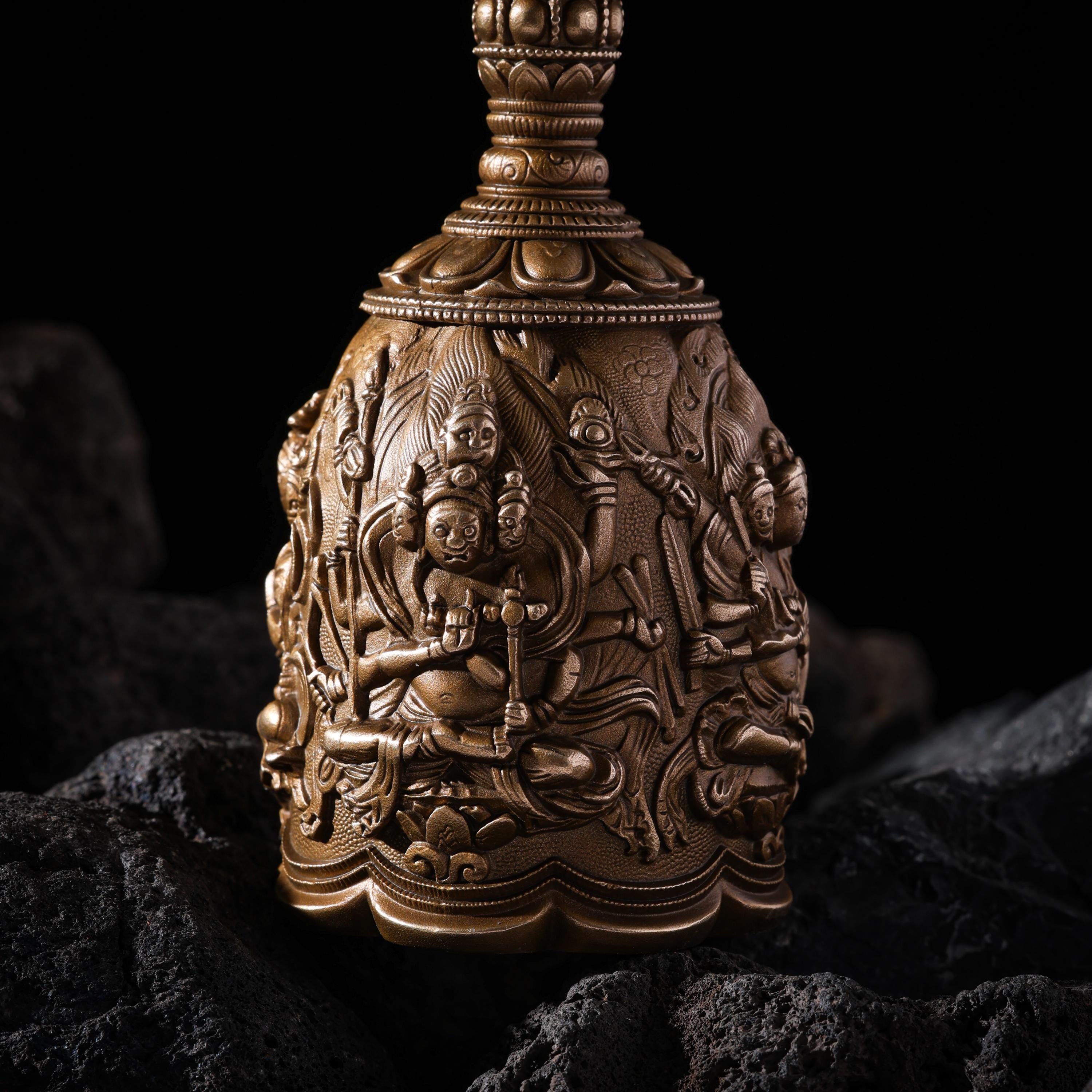 AURA DEER Vajra Bell Four Heavenly Kings Ritual Bell Tang Dynasty Inspired Buddhist Handheld Talisman