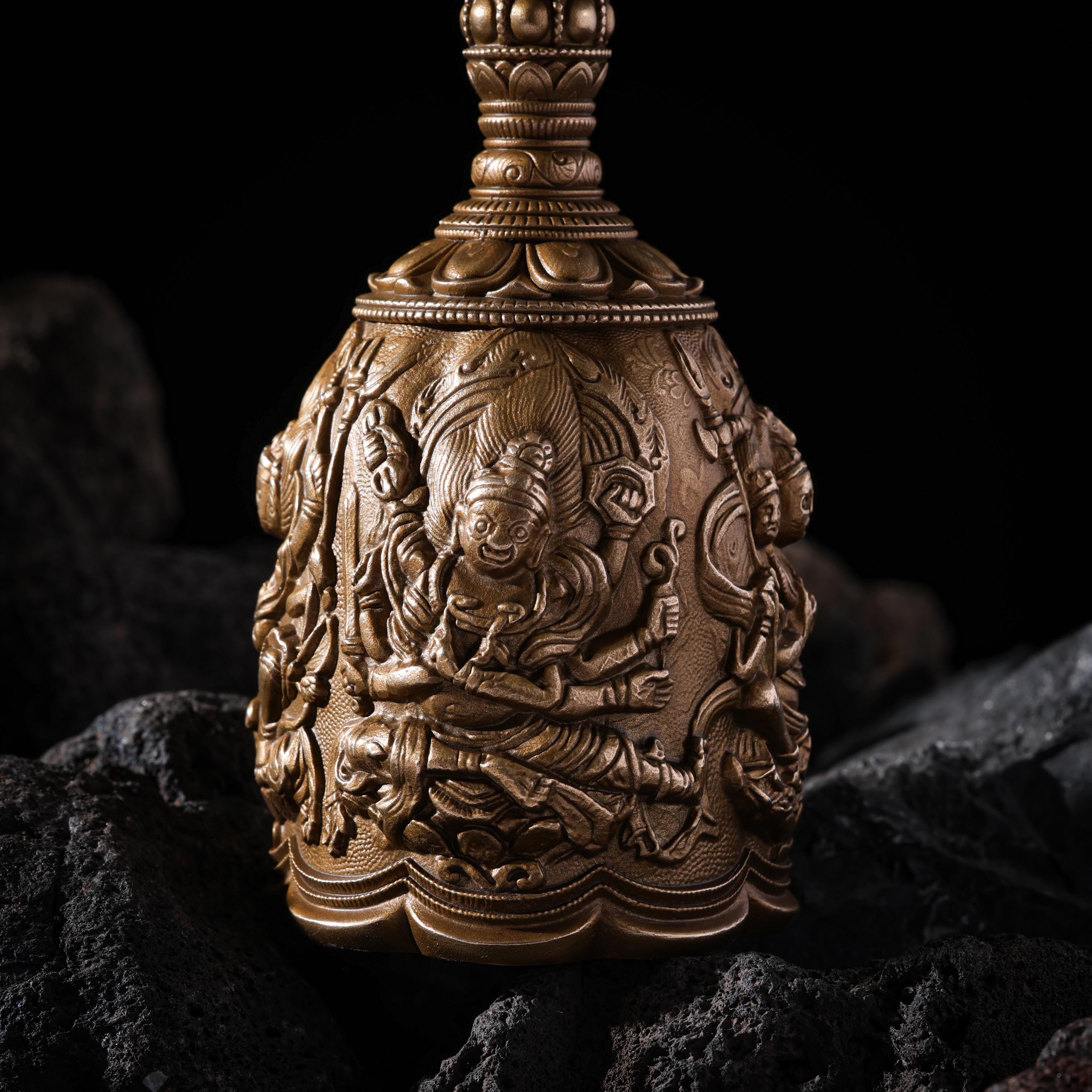 AURA DEER Vajra Bell Four Heavenly Kings Ritual Bell Tang Dynasty Inspired Buddhist Handheld Talisman