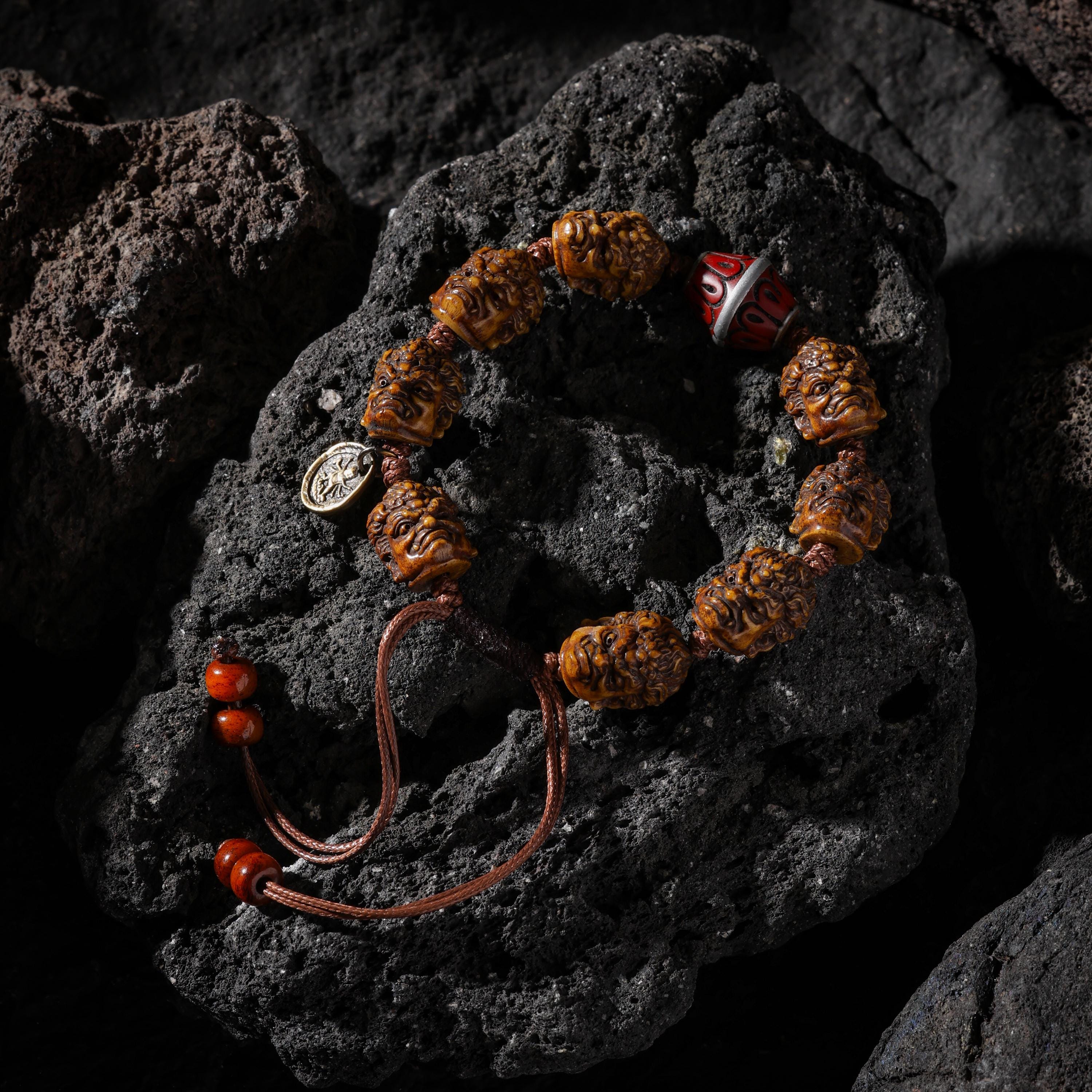 AURA DEER Yak Bone Carved Mahakala Bracelet Amulet