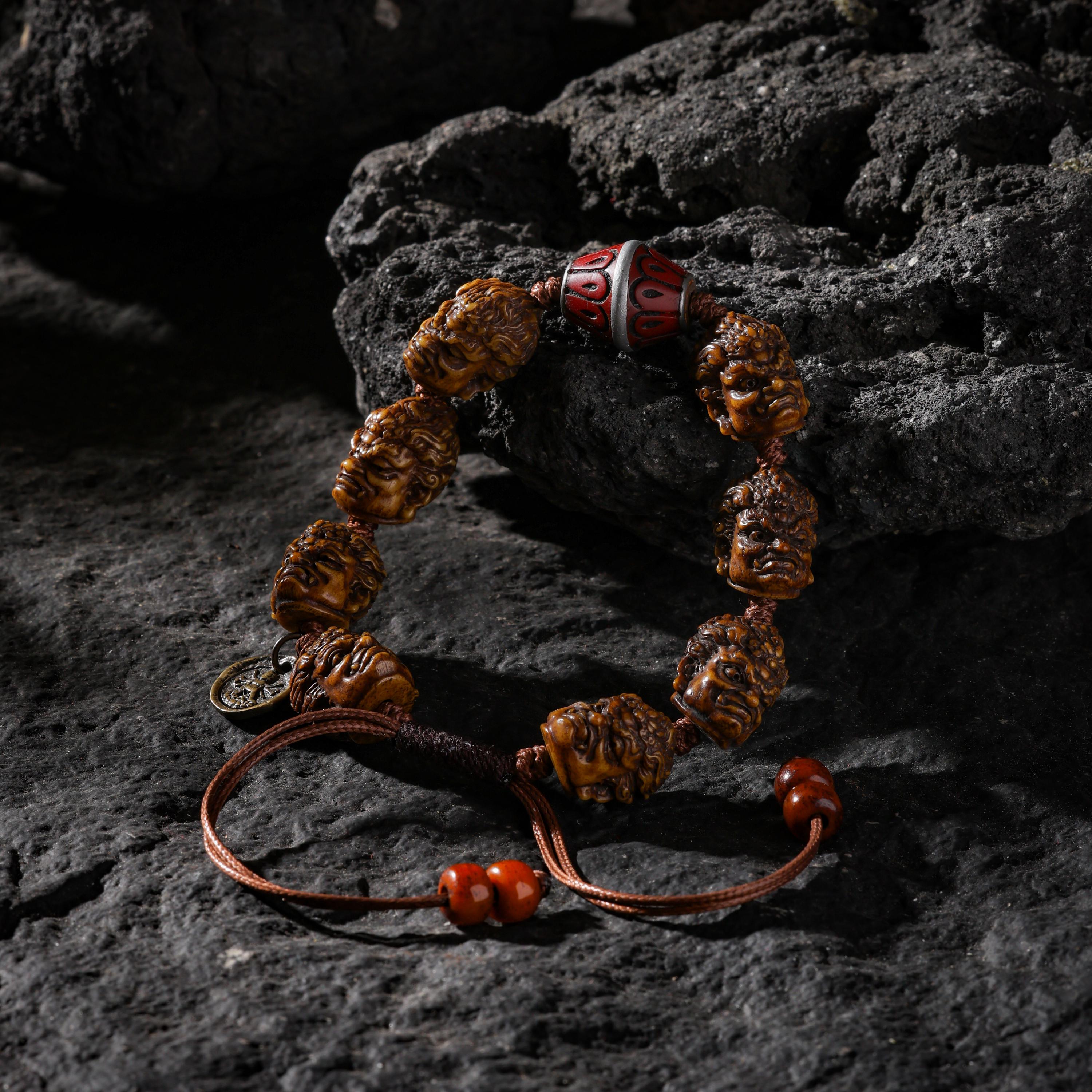 AURA DEER Yak Bone Carved Mahakala Bracelet Amulet