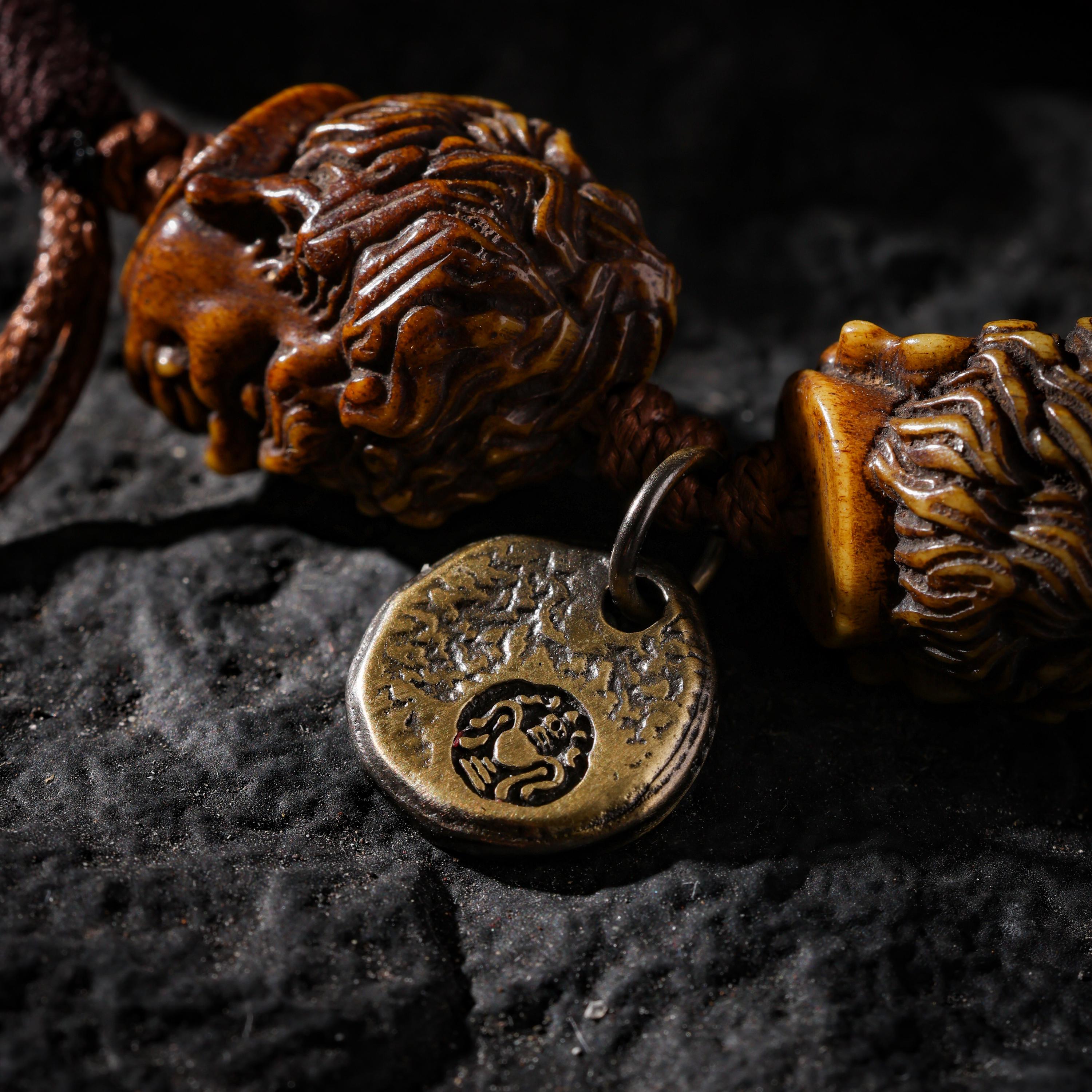 AURA DEER Yak Bone Carved Mahakala Bracelet Amulet