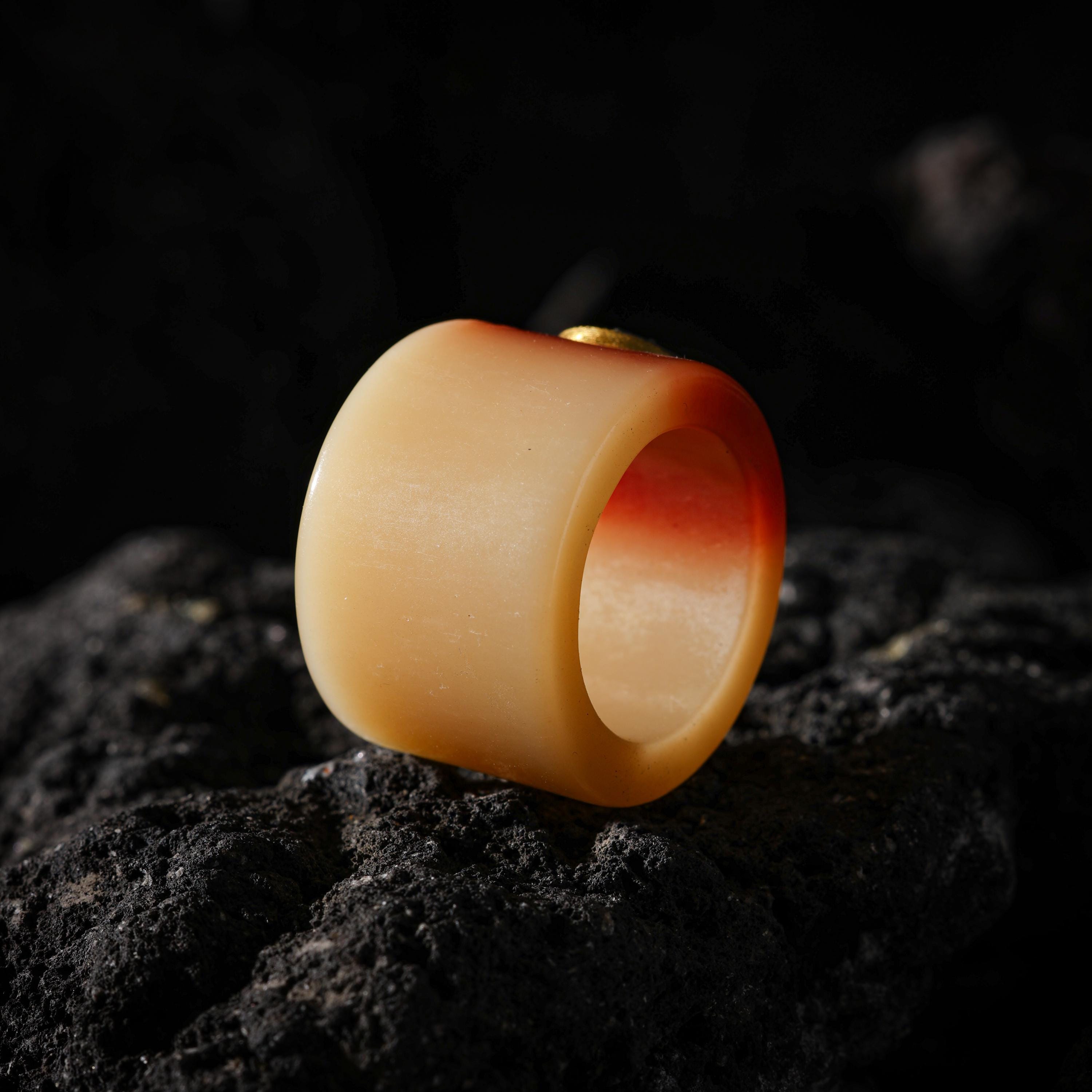 AURA DEER Red-Toned Yak Bone Turquoise Mantra Thumb Ring