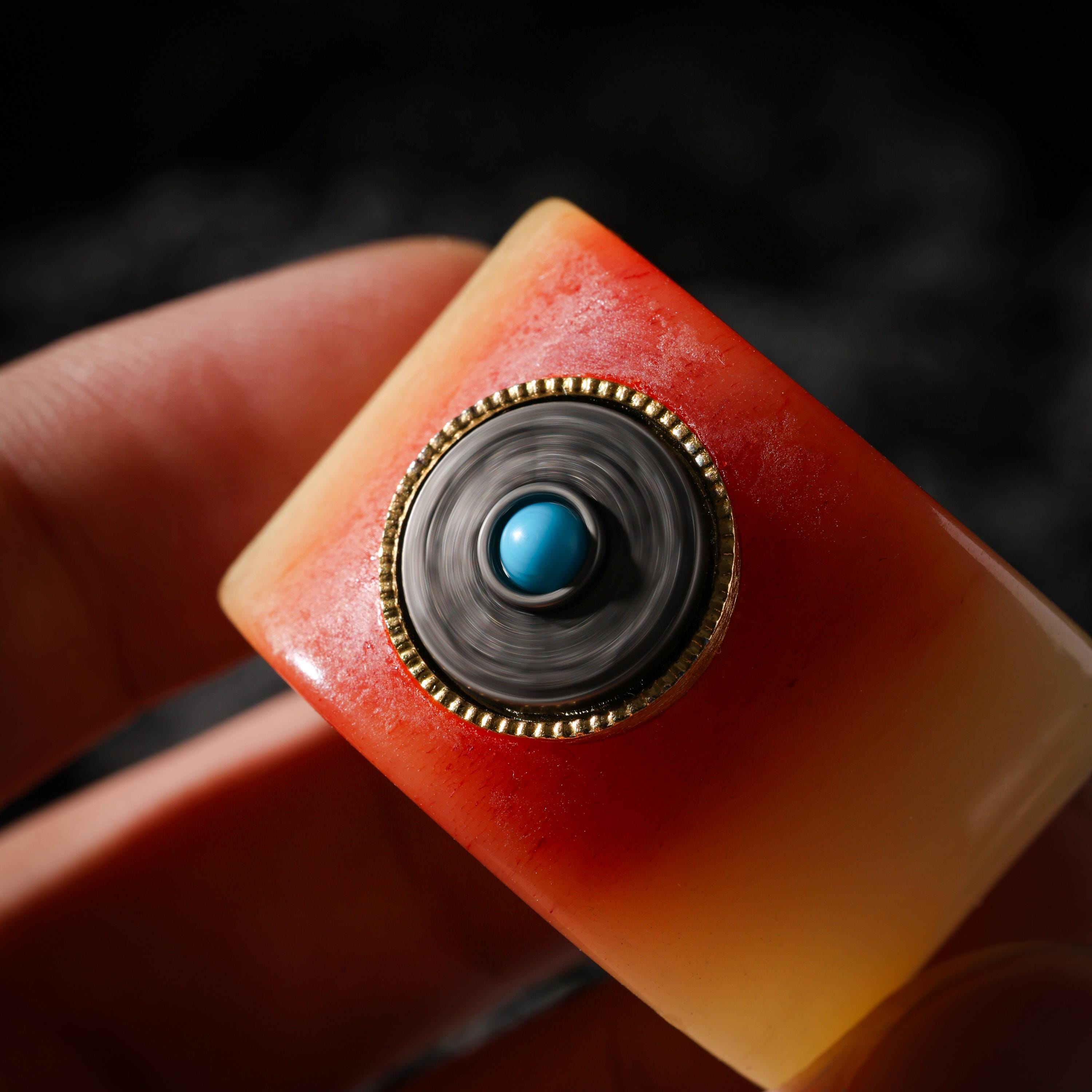 AURA DEER Red-Toned Yak Bone Turquoise Mantra Thumb Ring