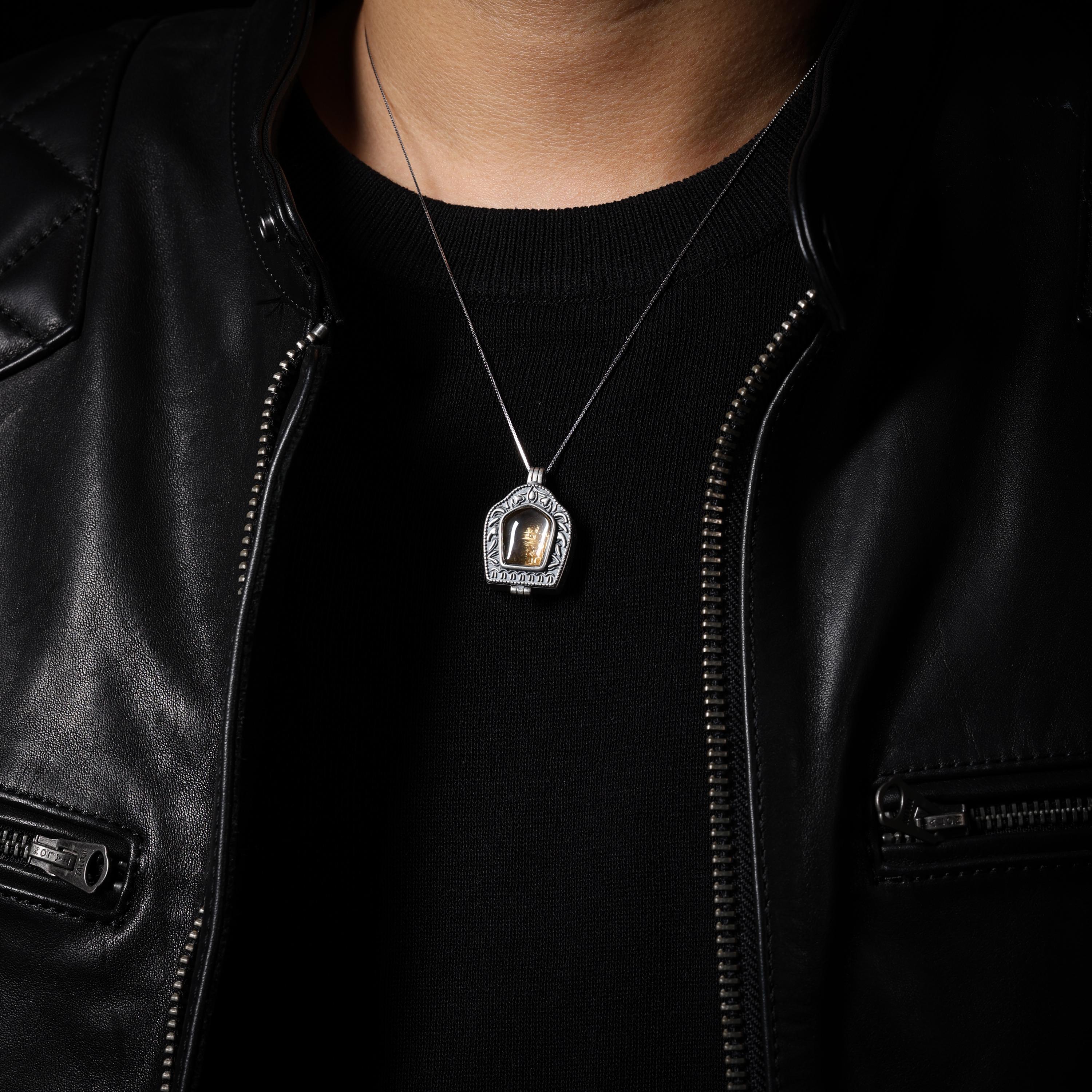 AURA DEER Yellow Jambhala Clear Quartz Locket Pendant Sterling Silver Necklace