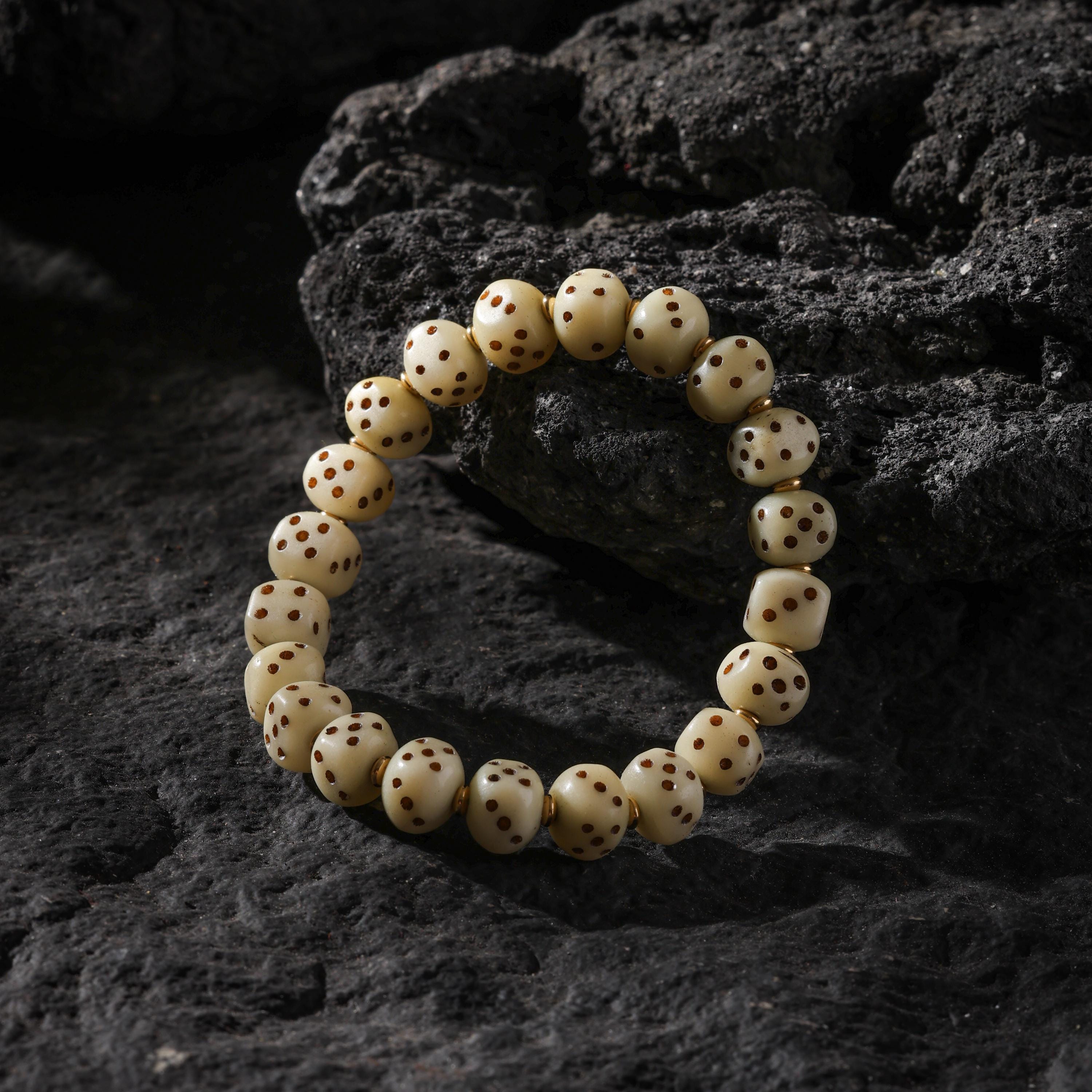 AURA DEER Yak Bone Dice Fortune Bracelet Tibetan Amulet