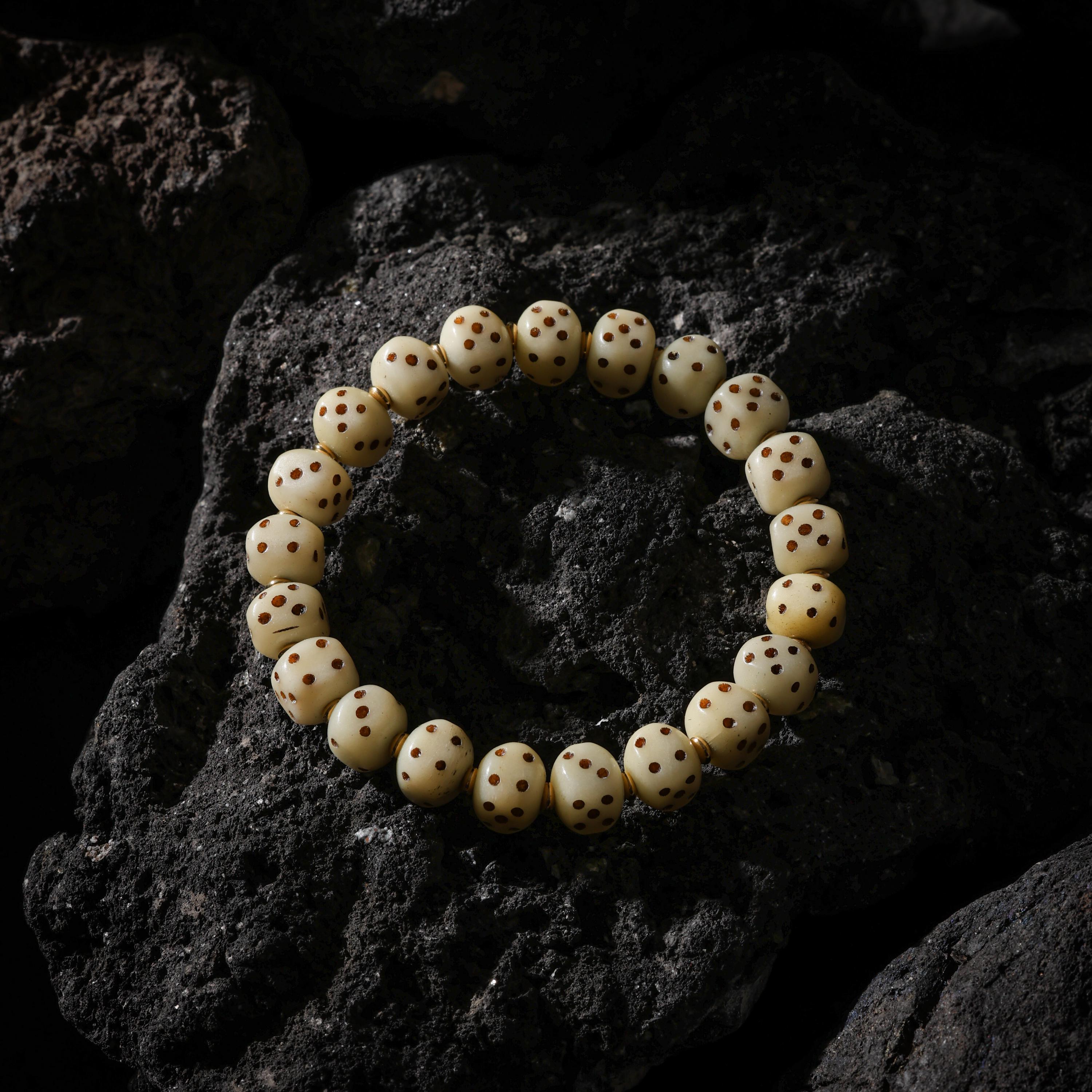 AURA DEER Yak Bone Dice Fortune Bracelet Tibetan Amulet