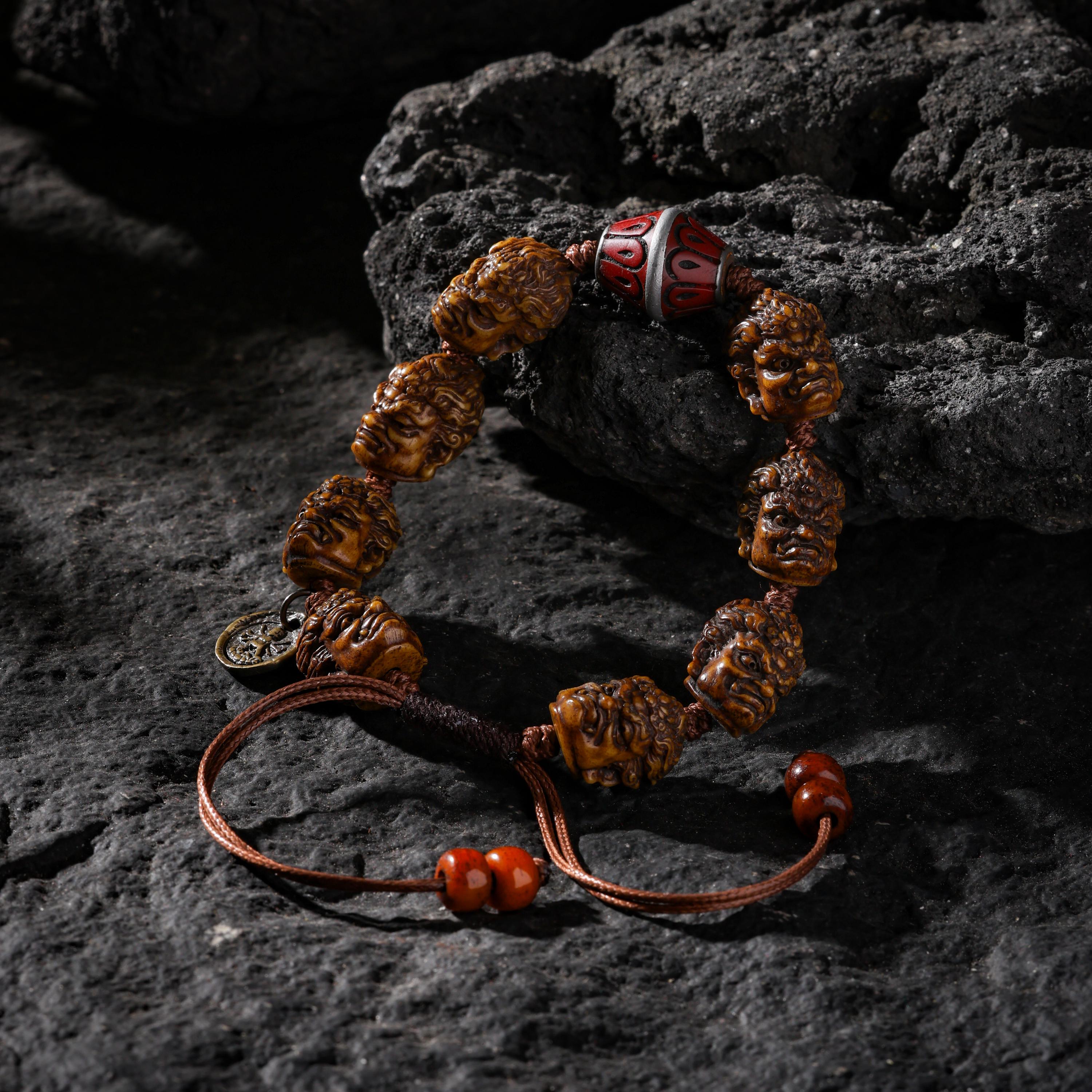 AURA DEER Yak Bone Carved Mahakala Bracelet Amulet
