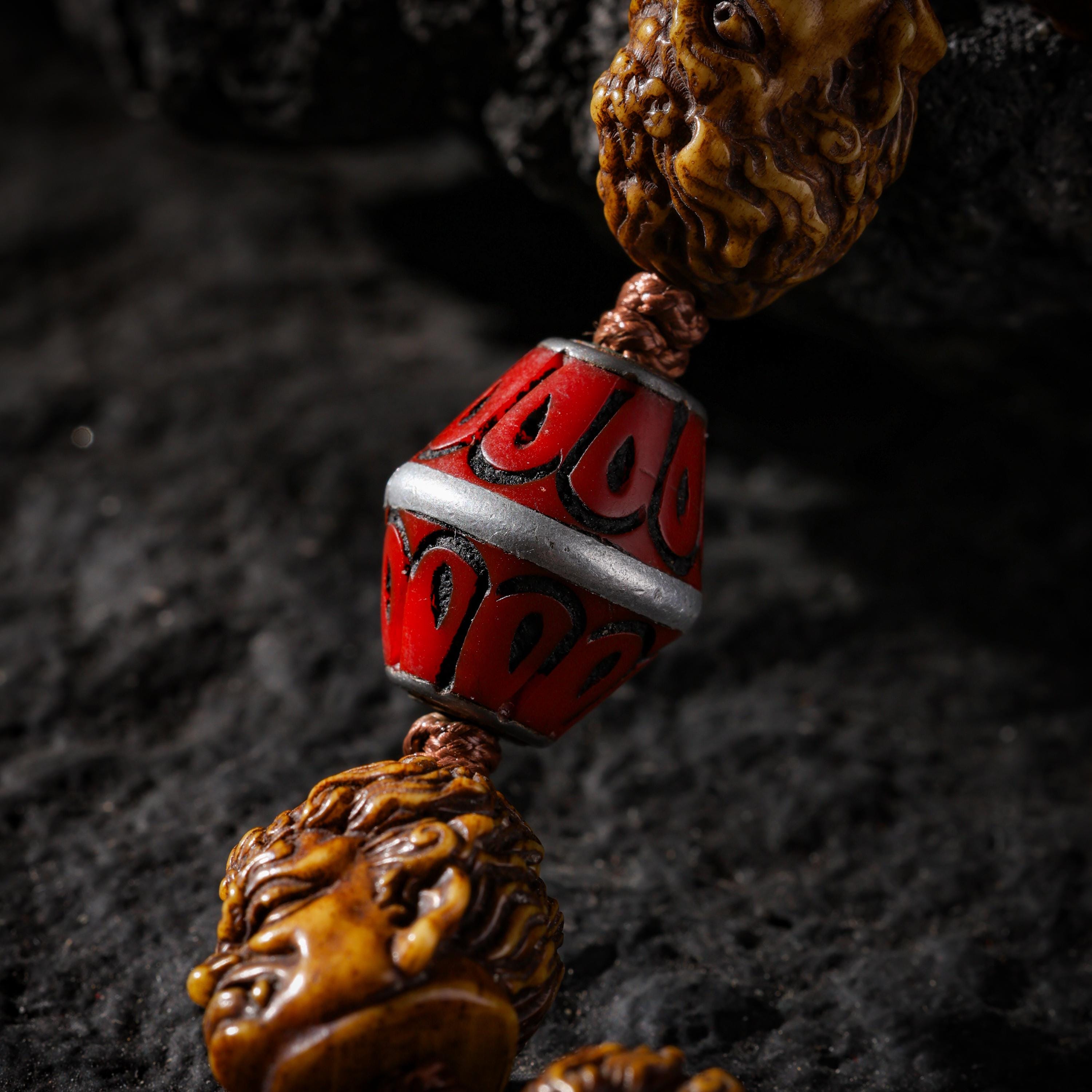 AURA DEER Yak Bone Carved Mahakala Bracelet Amulet