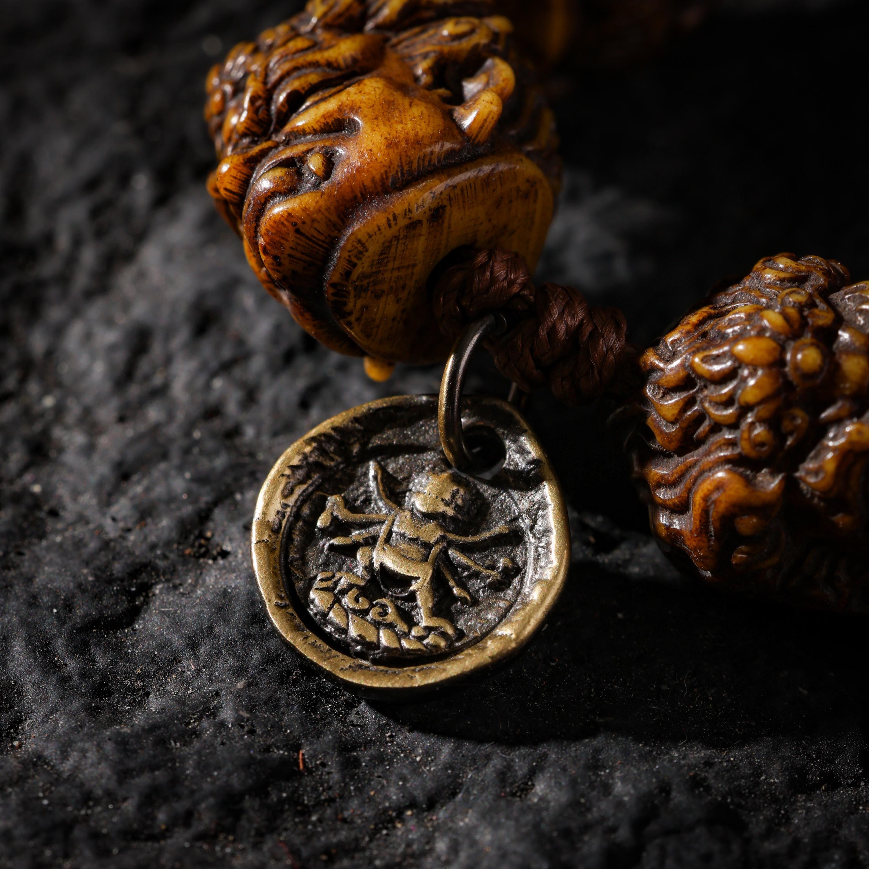 AURA DEER Yak Bone Carved Mahakala Bracelet Amulet