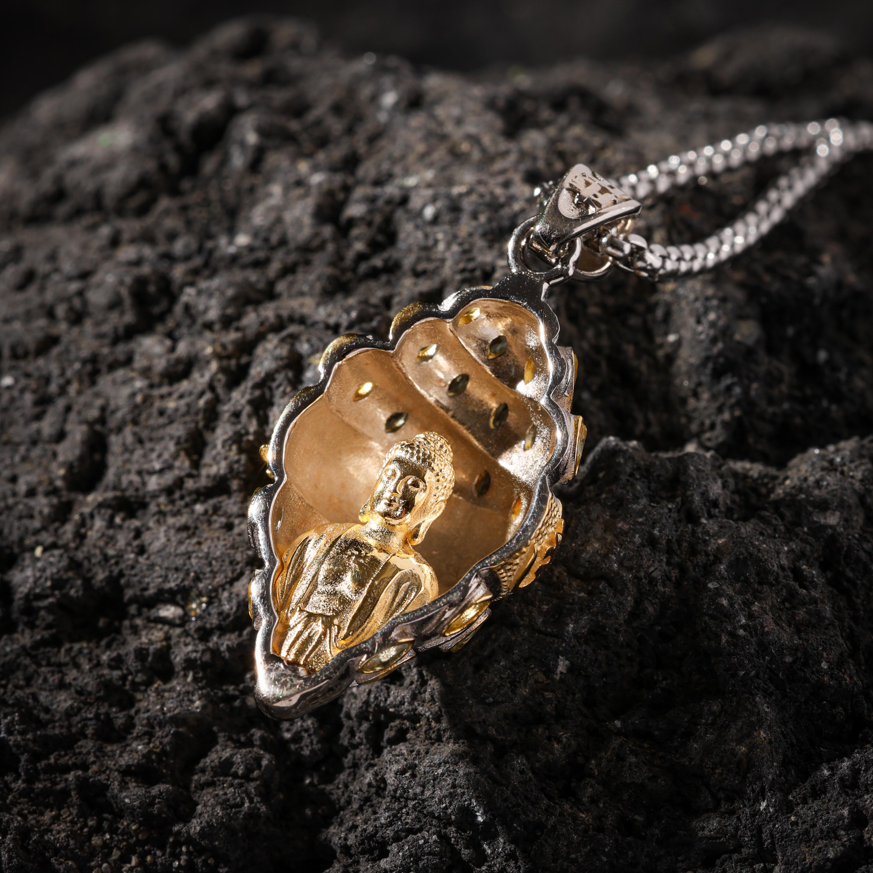 AURA DEER Six-Syllable Mantra Conch Pendant Sterling Silver Necklace