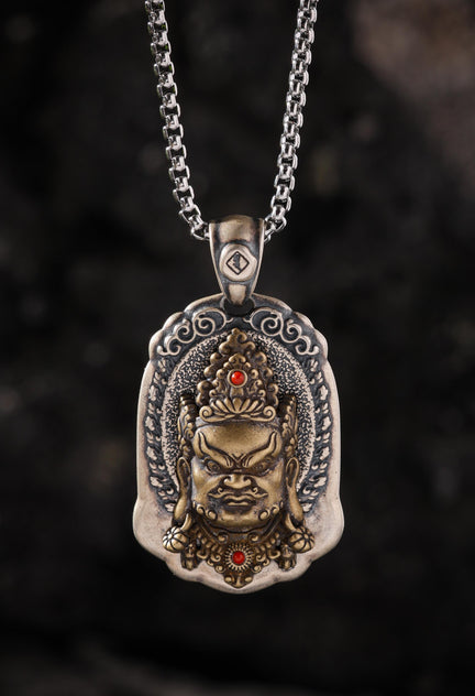 AURA DEER Yellow Jambhala Endless Knot Pendant Sterling Silver Tibetan Amulet Necklace