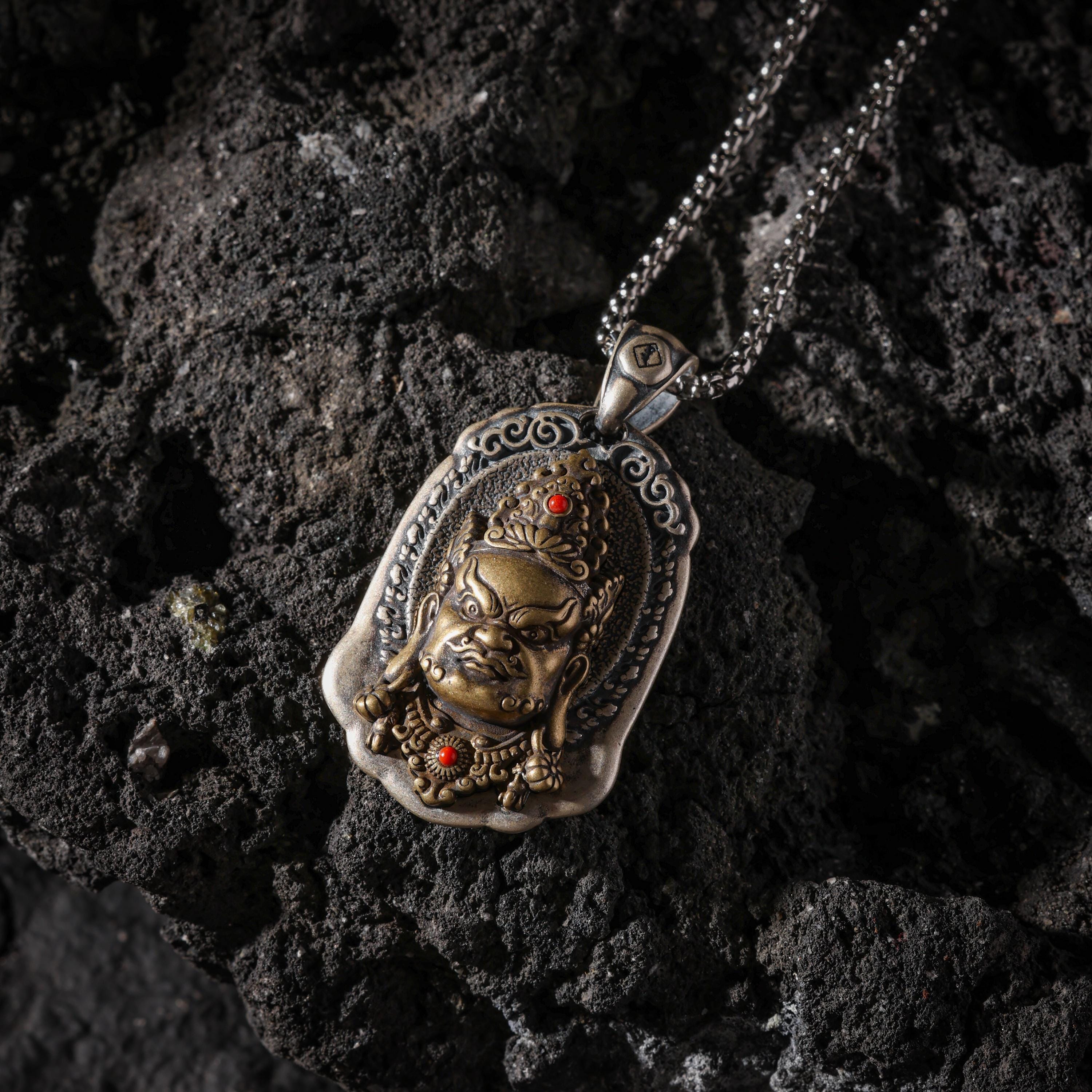 AURA DEER Yellow Jambhala Endless Knot Pendant Sterling Silver Tibetan Amulet Necklace