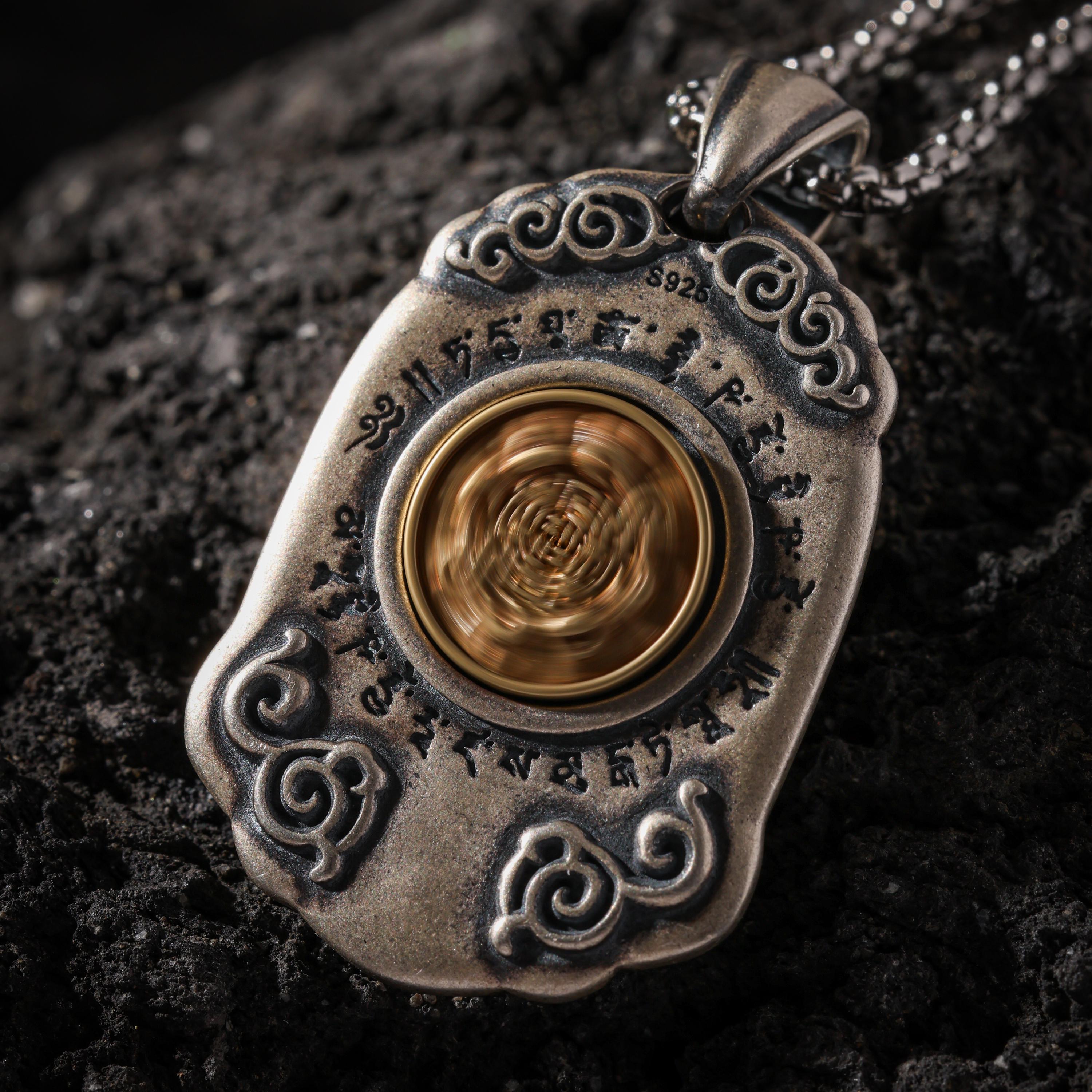 AURA DEER Yellow Jambhala Endless Knot Pendant Sterling Silver Tibetan Amulet Necklace
